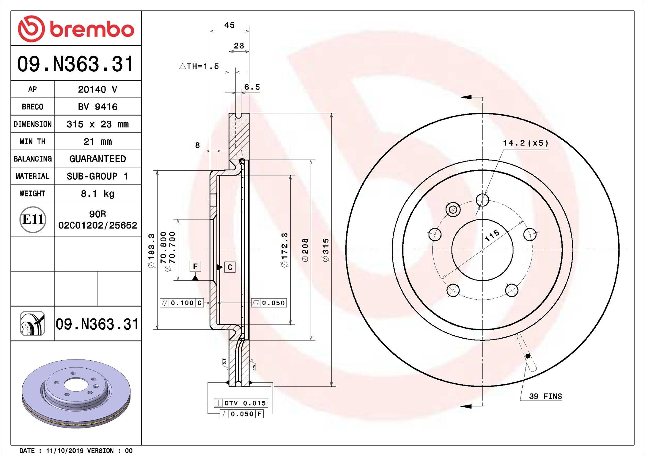 Задні дискові гальма Brembo 09N36331 ціна, від 68.59 USD