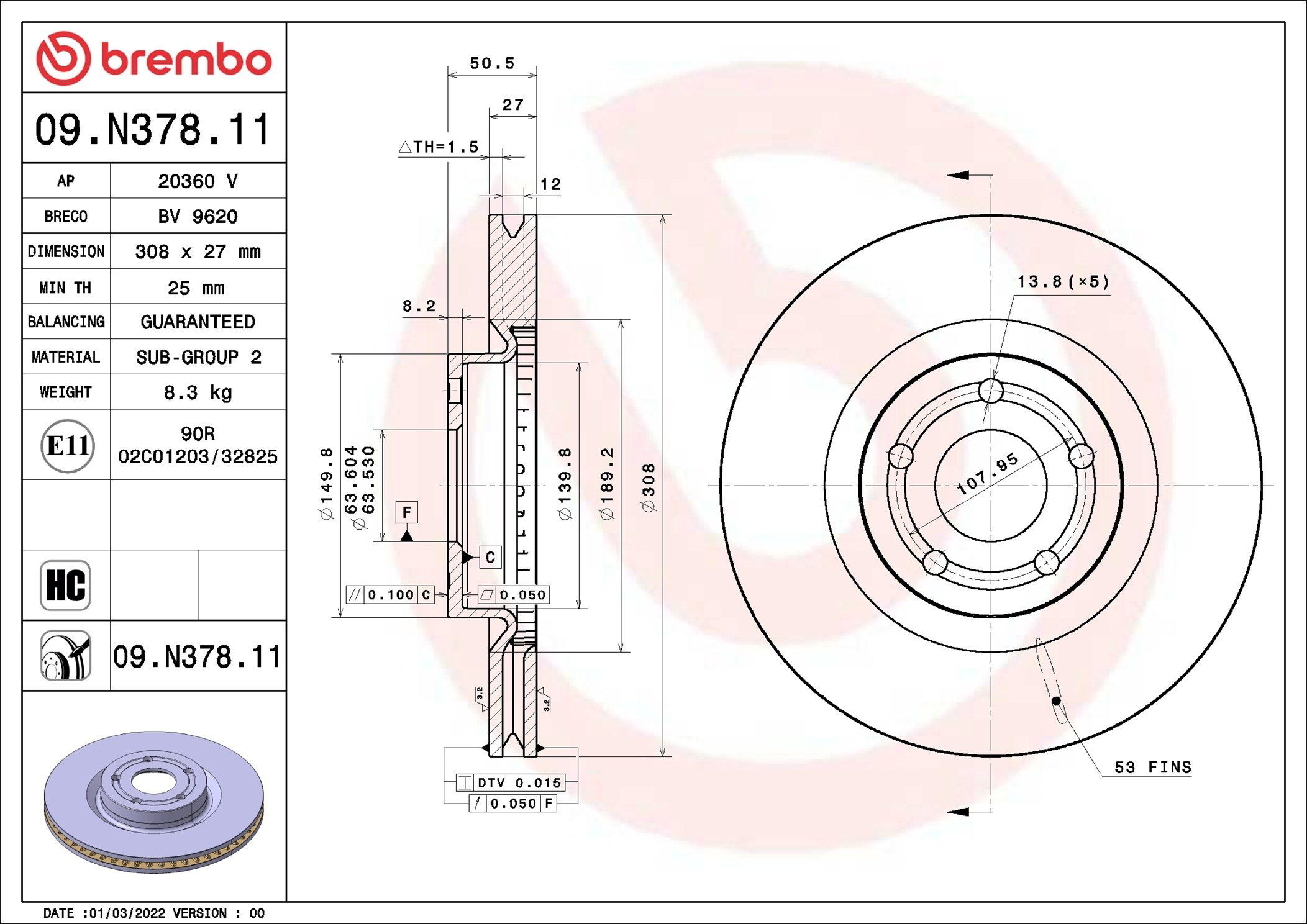 Купити 09N37811 Brembo Ротор гальмівний