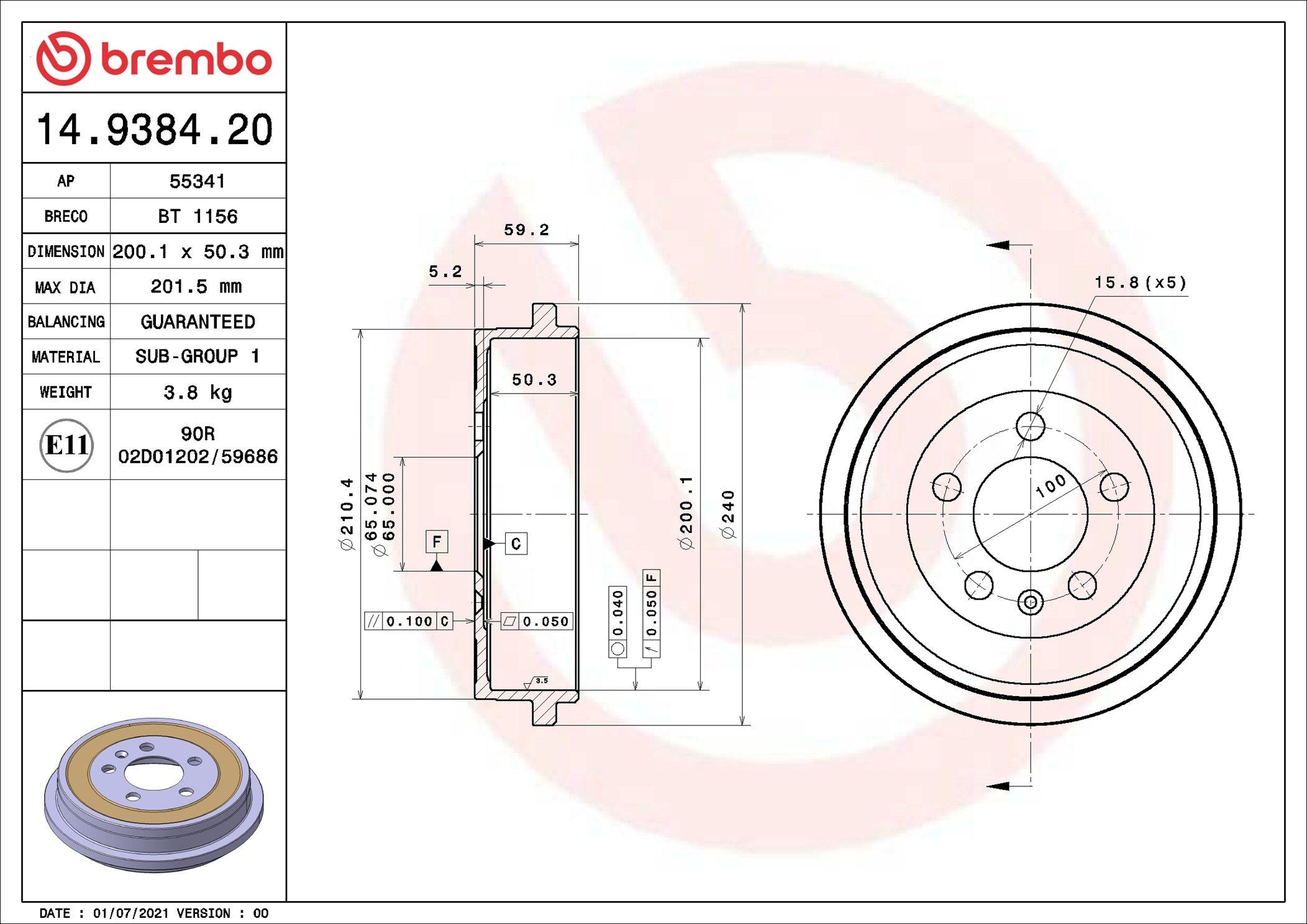 Барабан гальмівний задній Brembo 14938420 ціна, від 29.29 USD