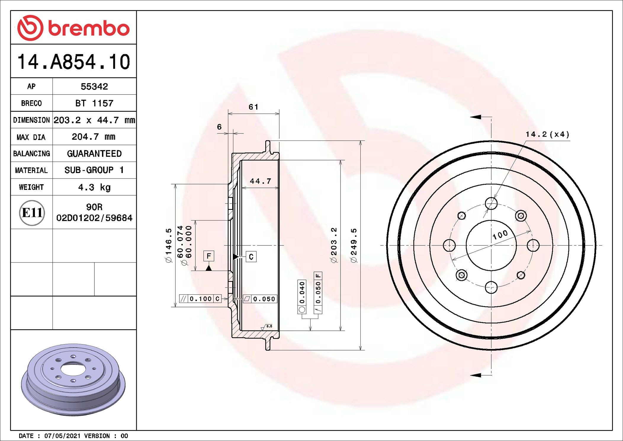 Барабан гальмівний задній Brembo 14A85410 ціна, від 32.87 USD