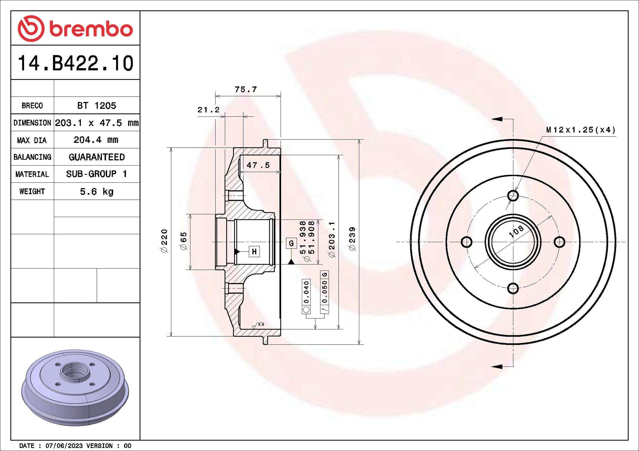 Барабан гальмівний задній Brembo 14B42210 ціна, від 56.19 USD