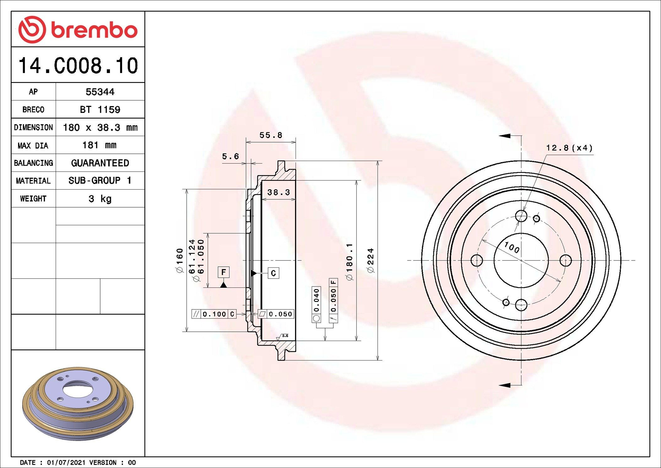 Барабан гальмівний задній Brembo 14C00810 ціна, від 22.66 USD