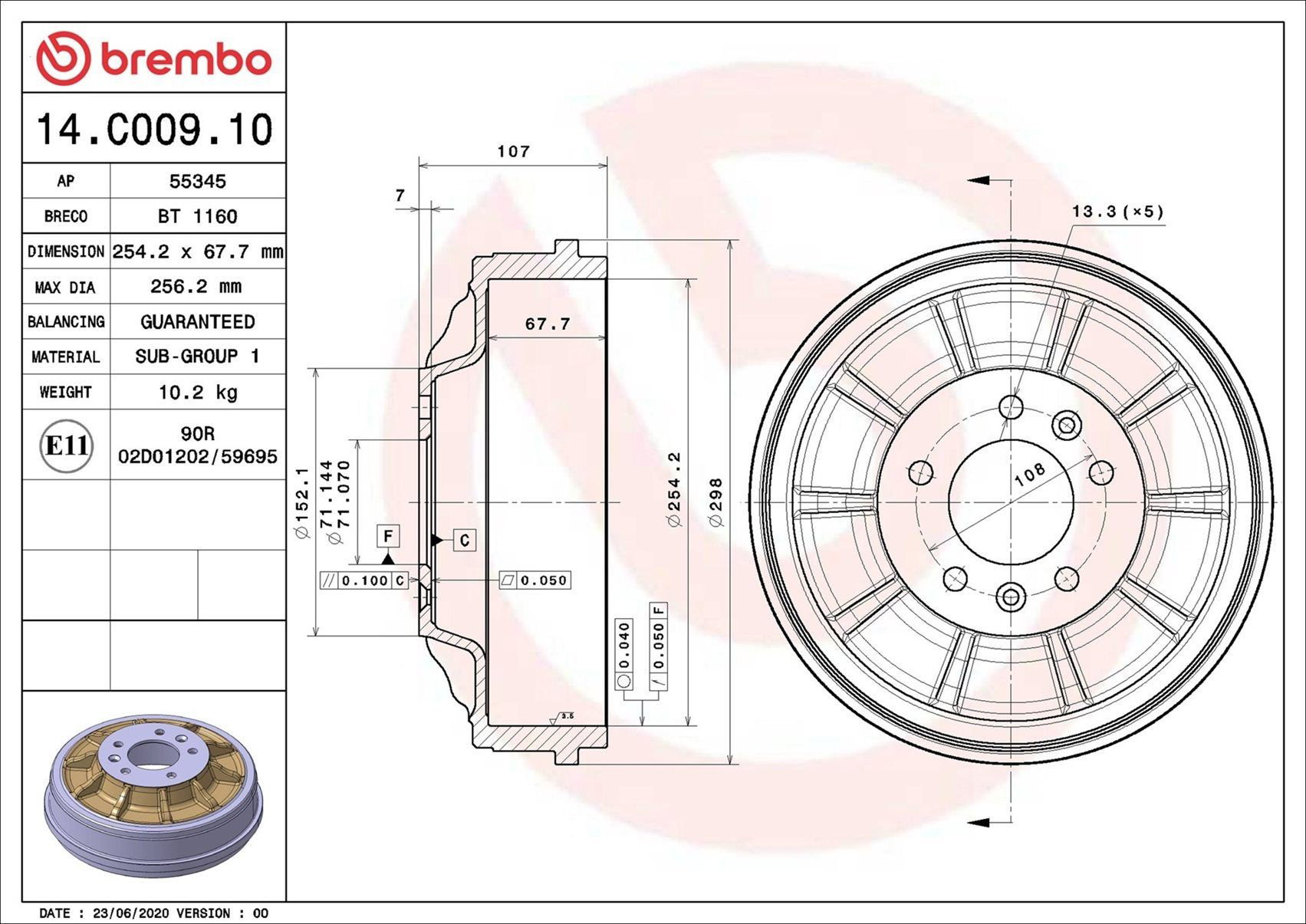Барабан гальмівний задній Brembo 14C00910 ціна, від 67.89 USD