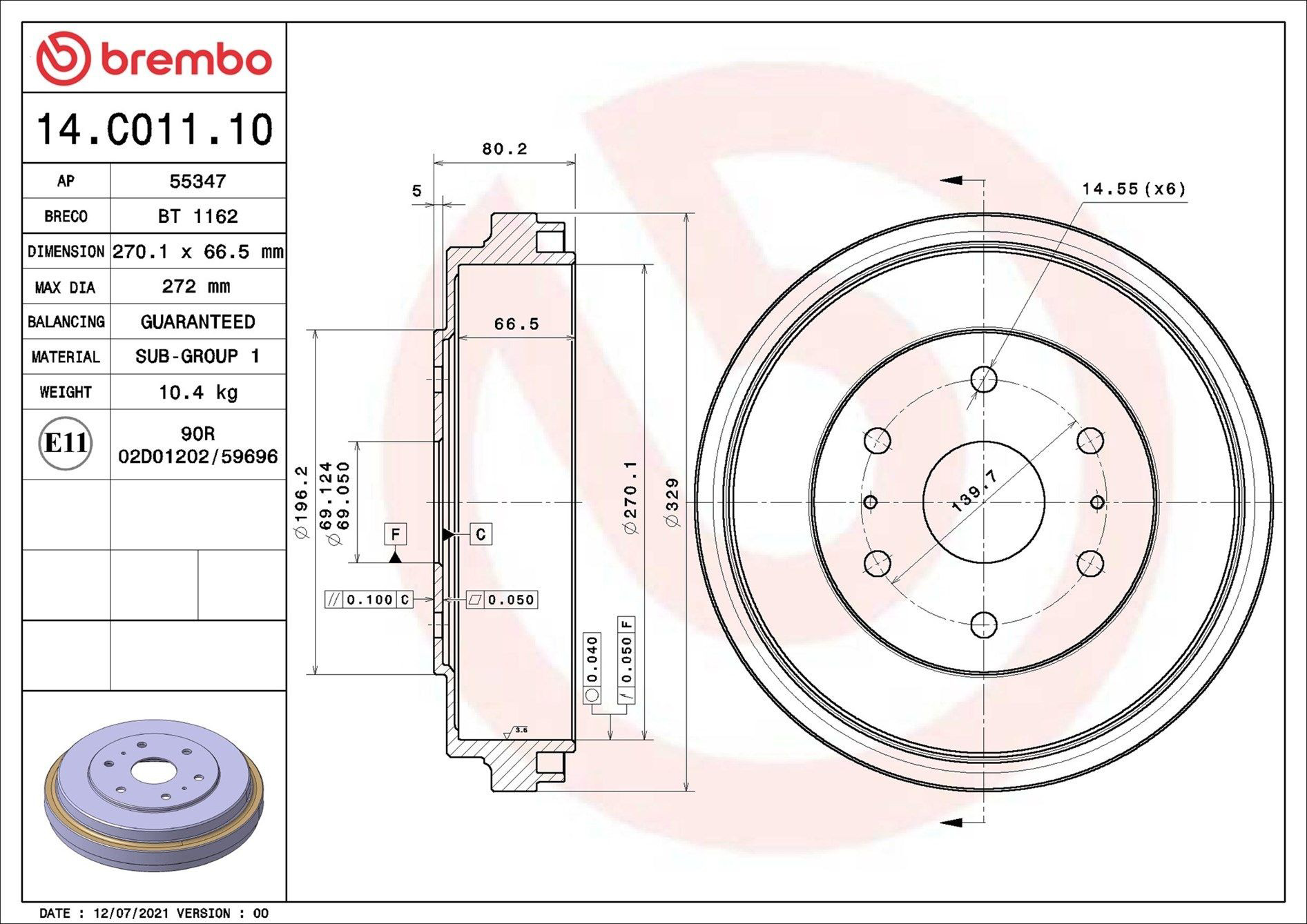 Барабан гальмівний задній Brembo 14C01110 ціна, від 78.77 USD