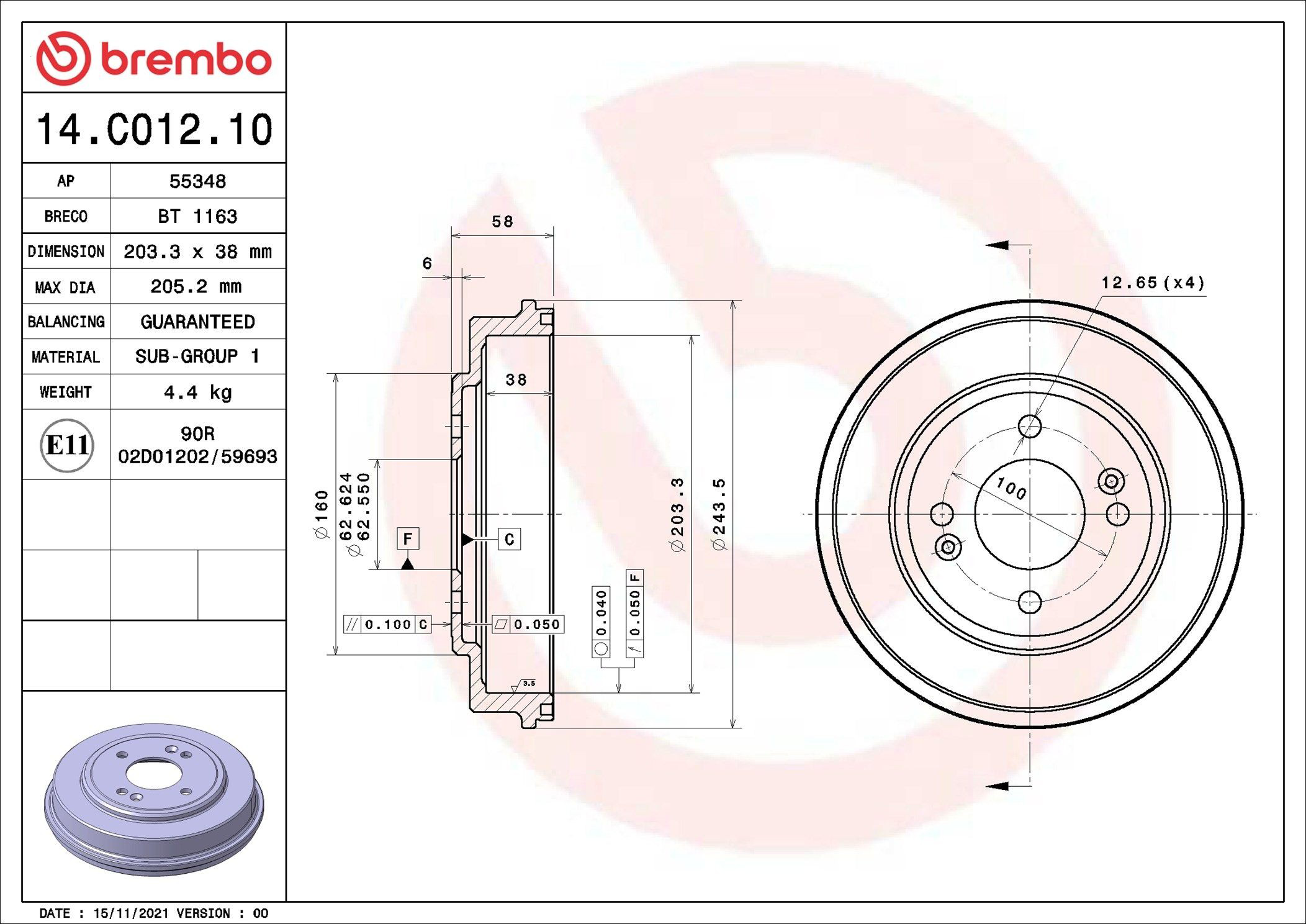 Барабан гальмівний задній Brembo 14C01210 ціна, від 27.25 USD