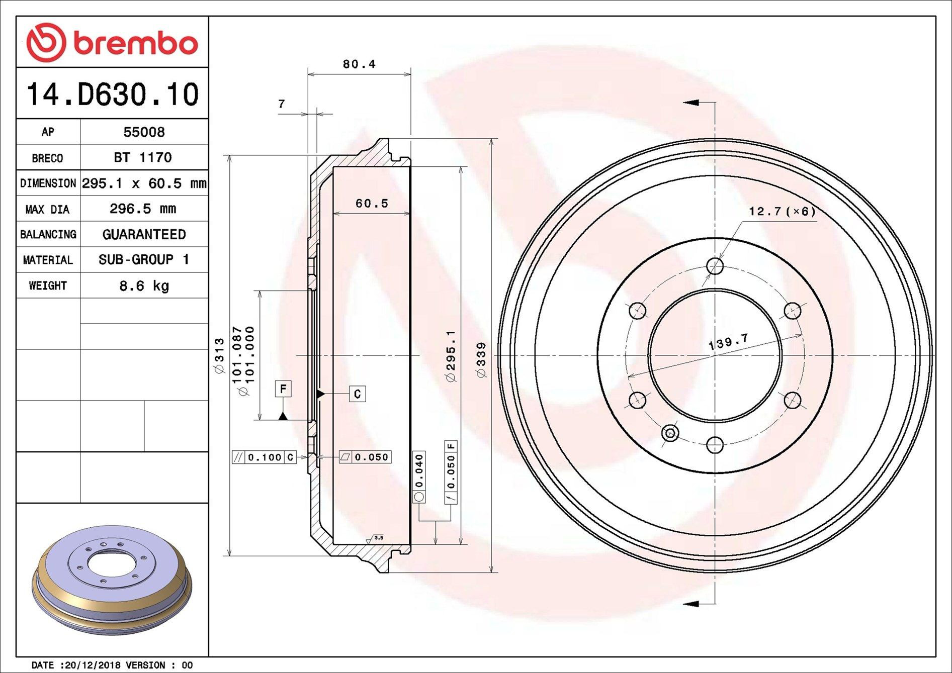 Барабан гальмівний задній Brembo 14D63010 ціна, від 72.41 USD