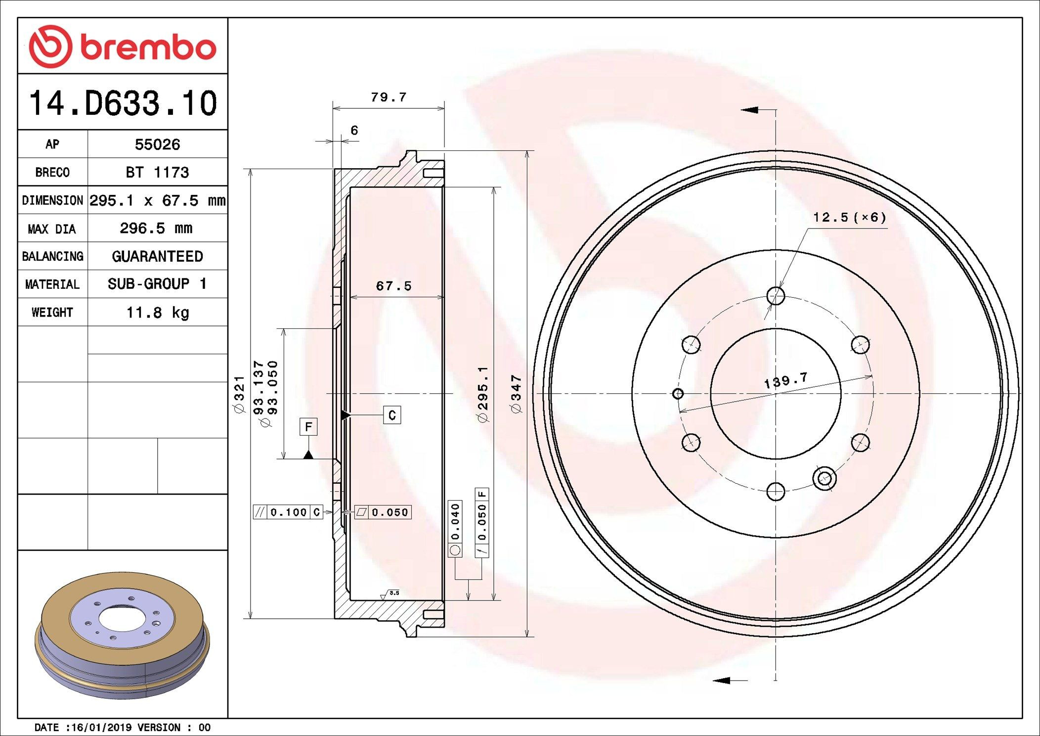 14D63310 Brembo Барабан гальмівний задній