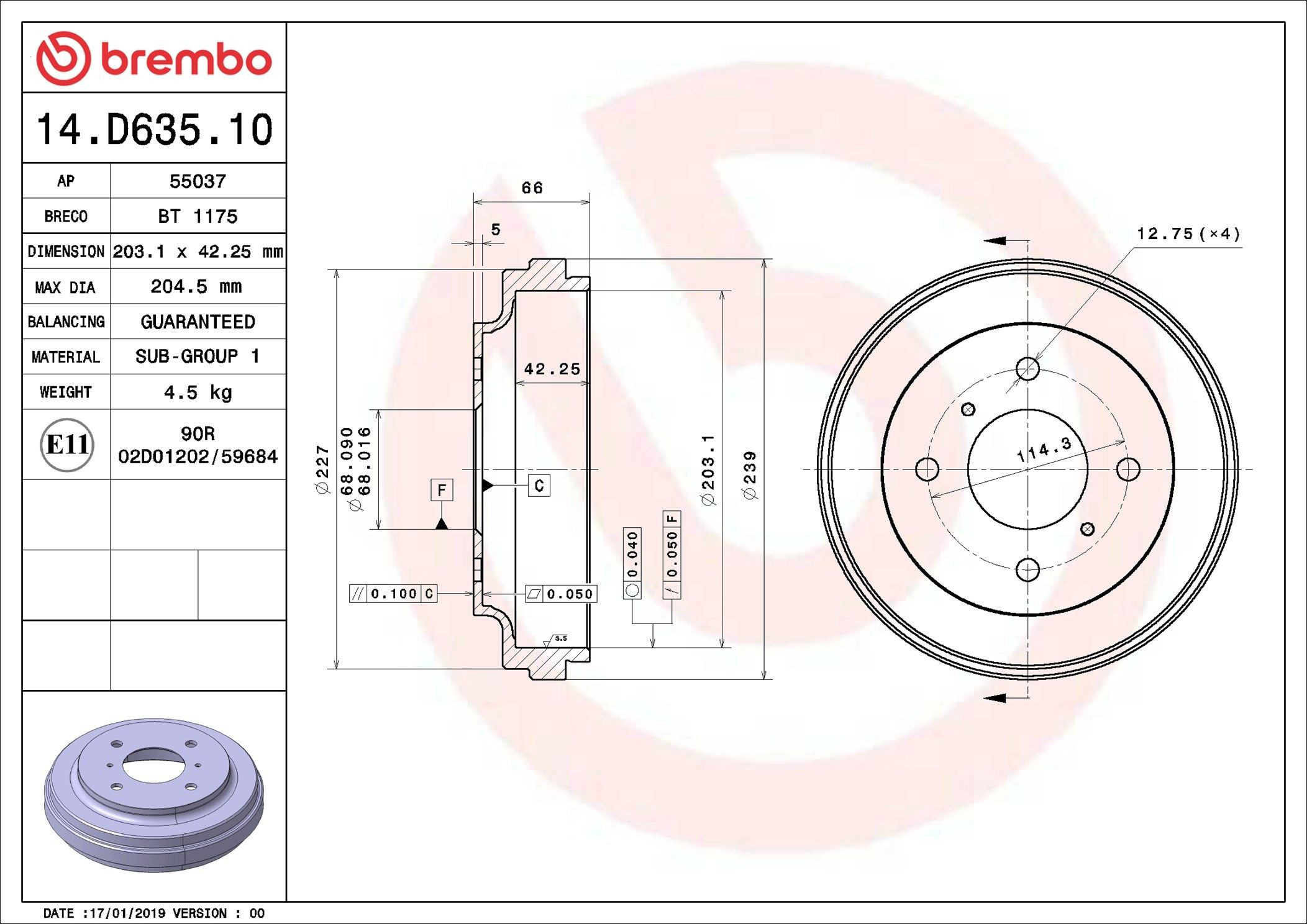 Барабан гальмівний задній Brembo 14D63510 ціна, від 24.43 USD