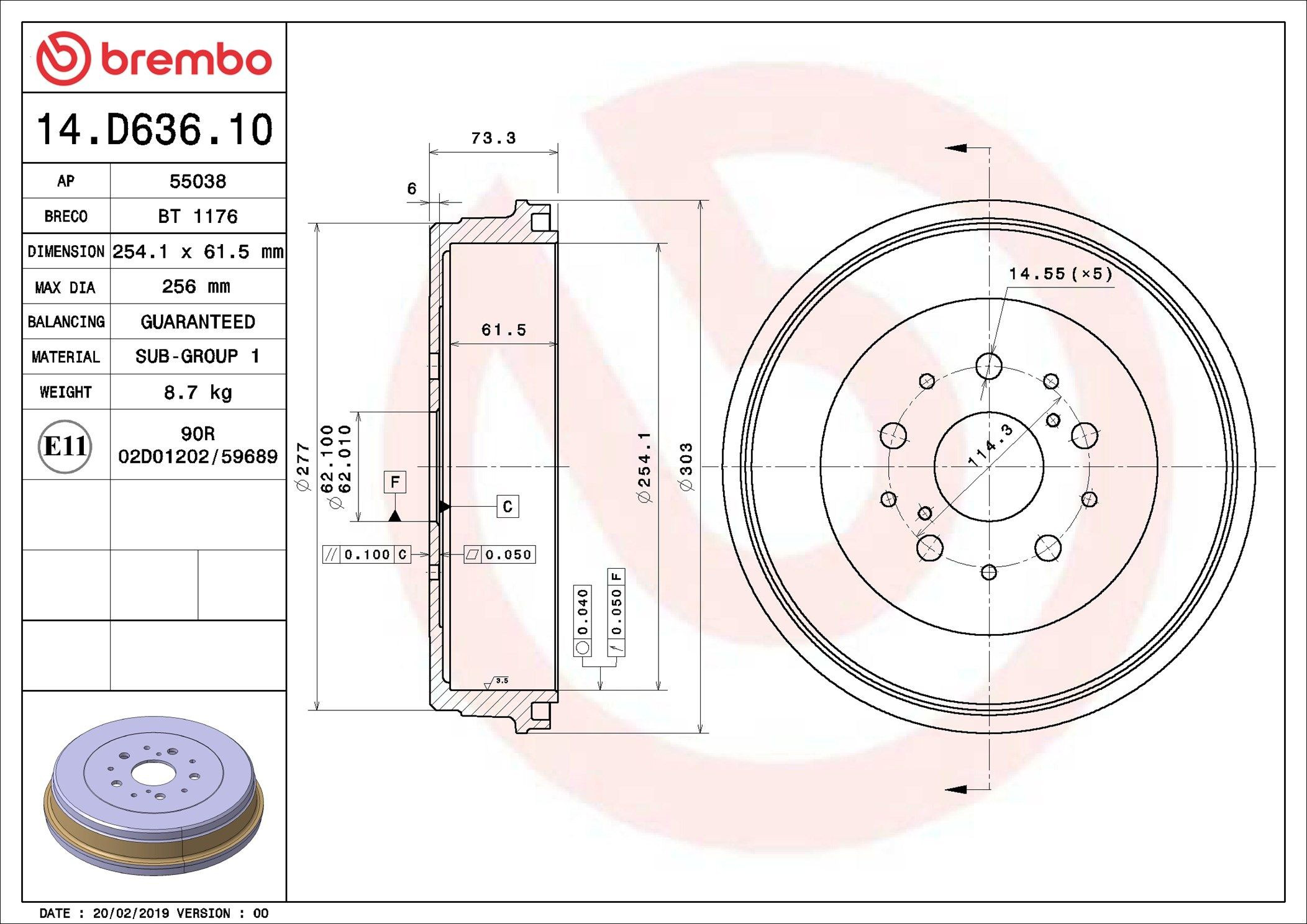 14D63610 Brembo Барабан гальмівний задній
