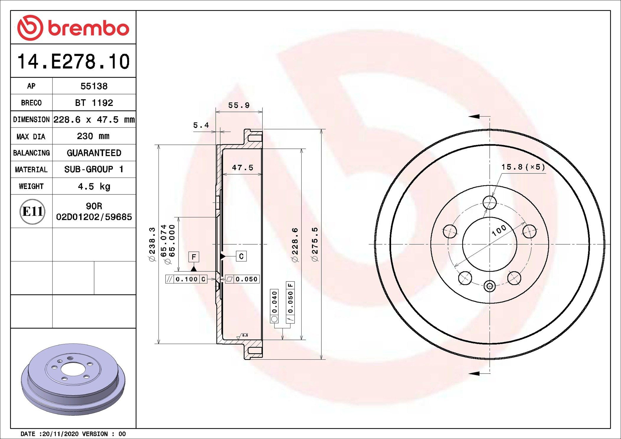 14E27810 Brembo Барабан гальмівний задній