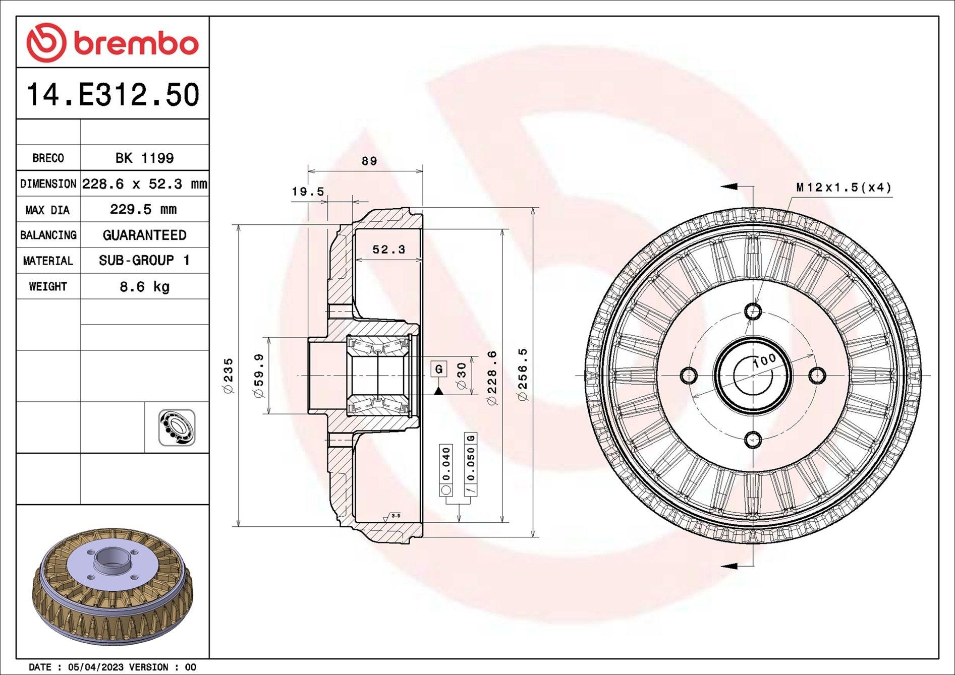 Купити 14E31250 Brembo Барабан гальмівний задній