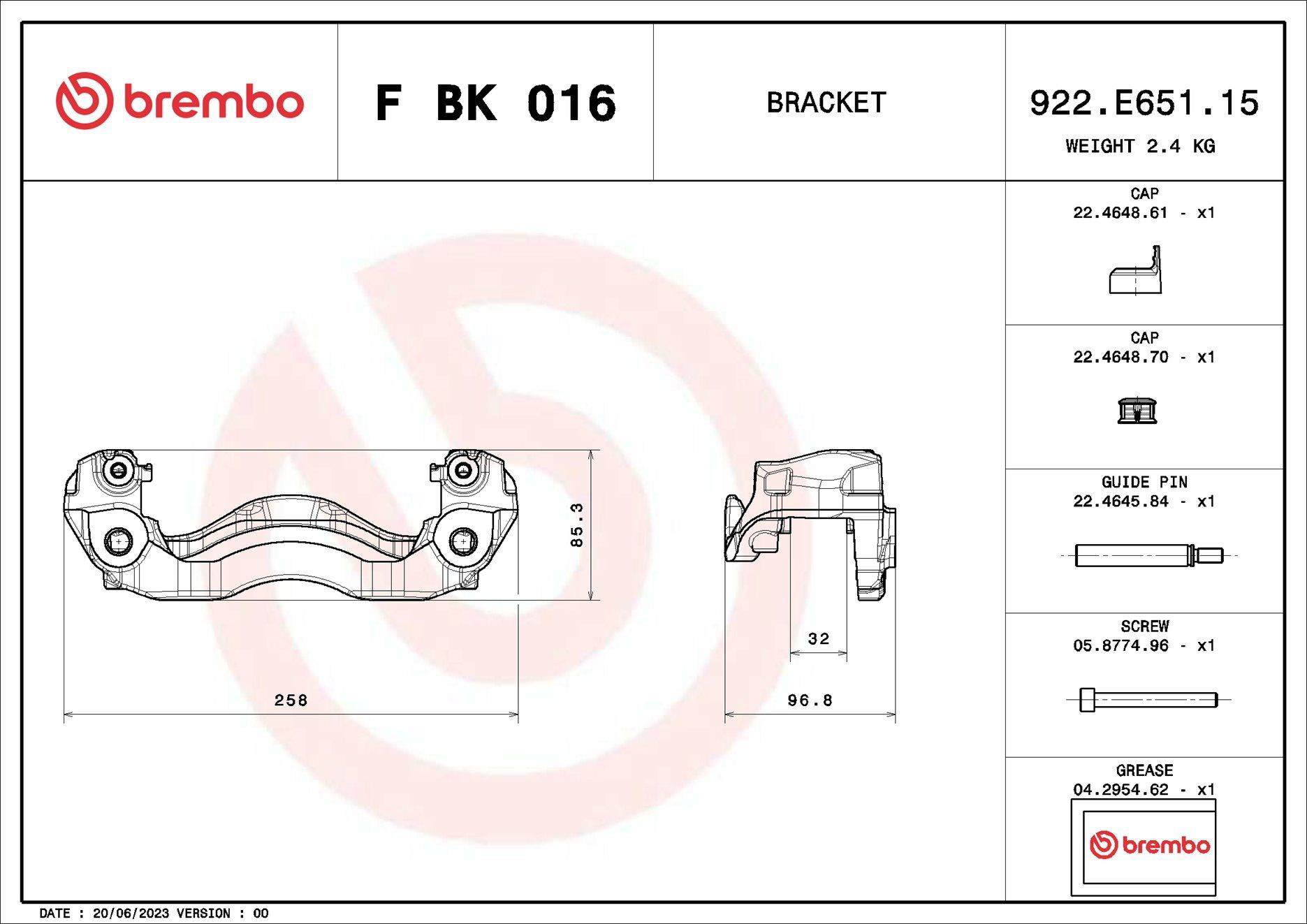 Кронштейн гальмівного супорта Brembo FBK016 ціна, від 176.09 USD