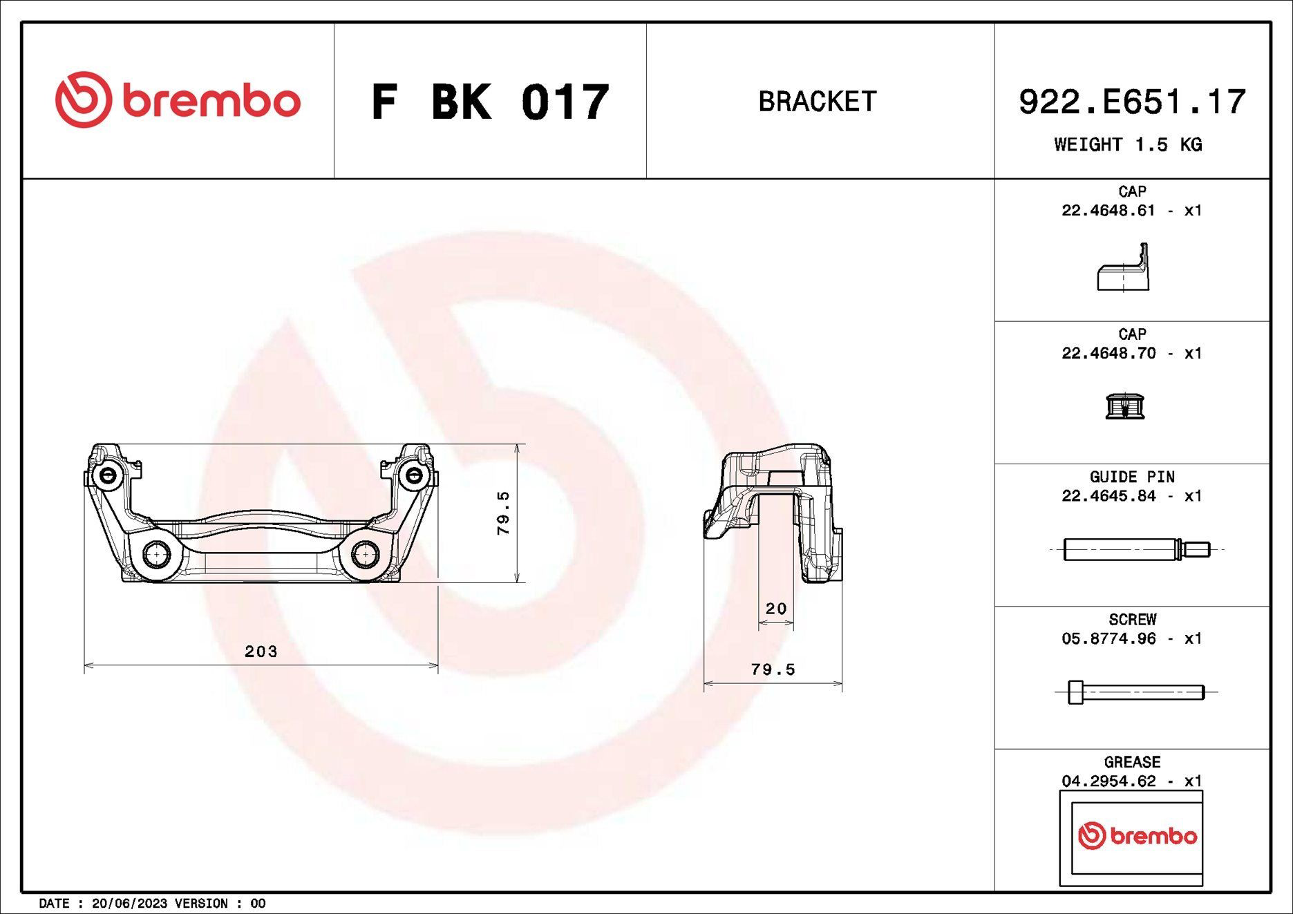 Скоба супорту заднього Brembo FBK017 ціна, від 68.57 USD