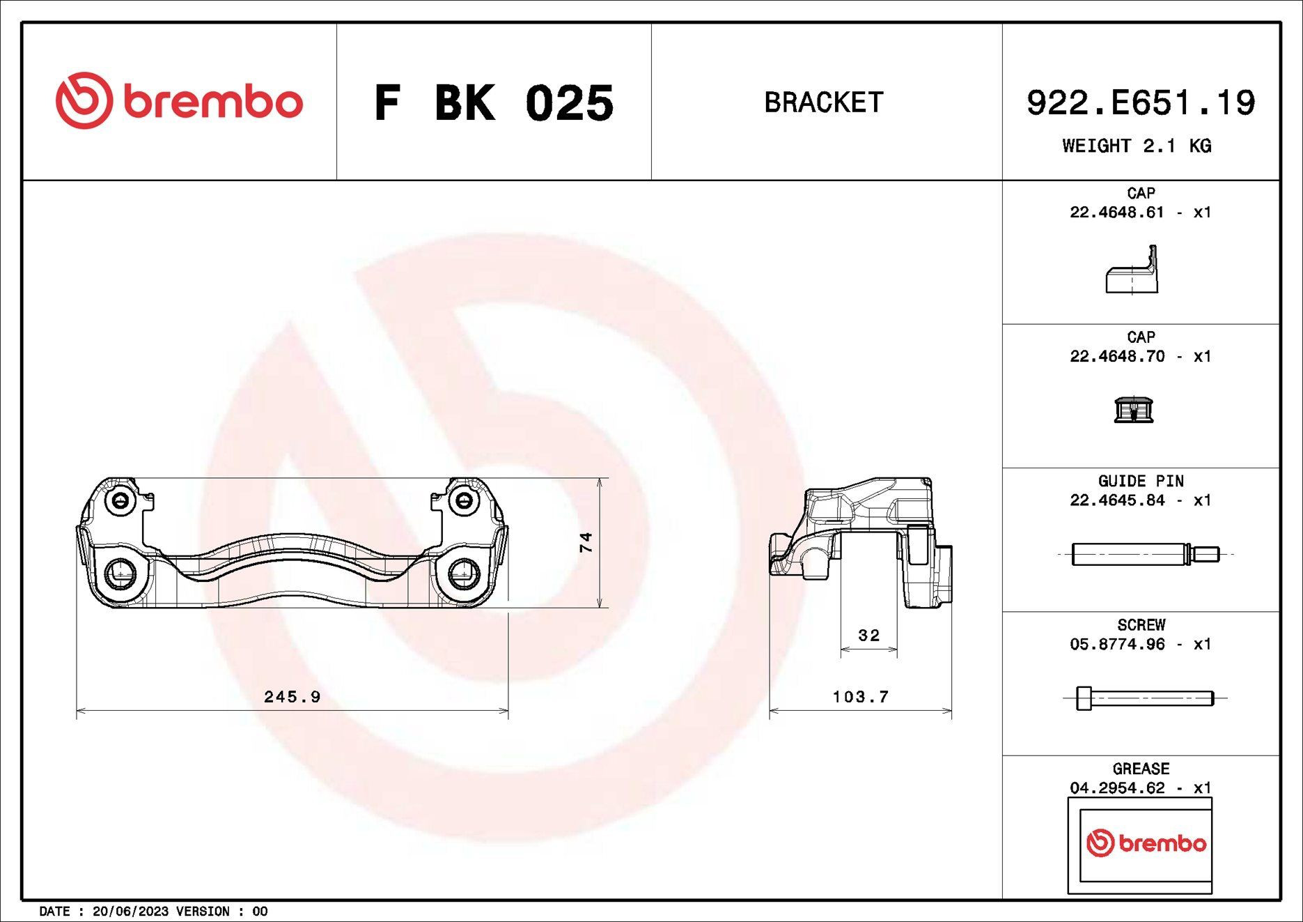 Скоба супорту заднього Brembo FBK025 ціна, від 108.17 USD