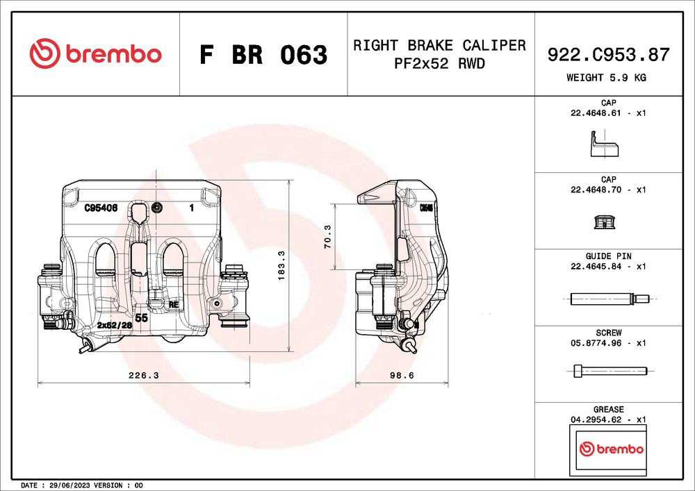 Купити FBR063 Brembo Супорт гальмівний передній правий