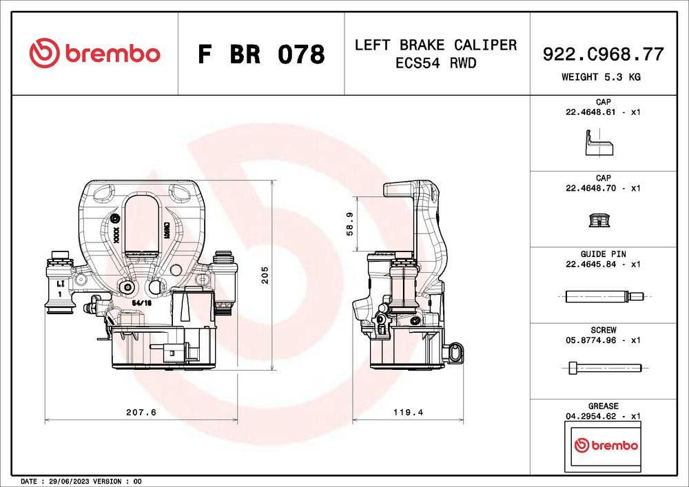 Задній гальмівний супорт лівий Brembo FBR078