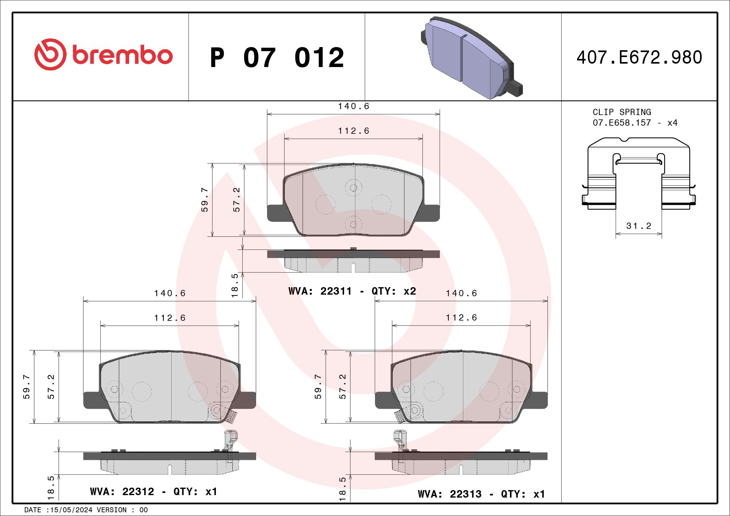 Купити P07012 Brembo Колодки гальмівні передні, дискові