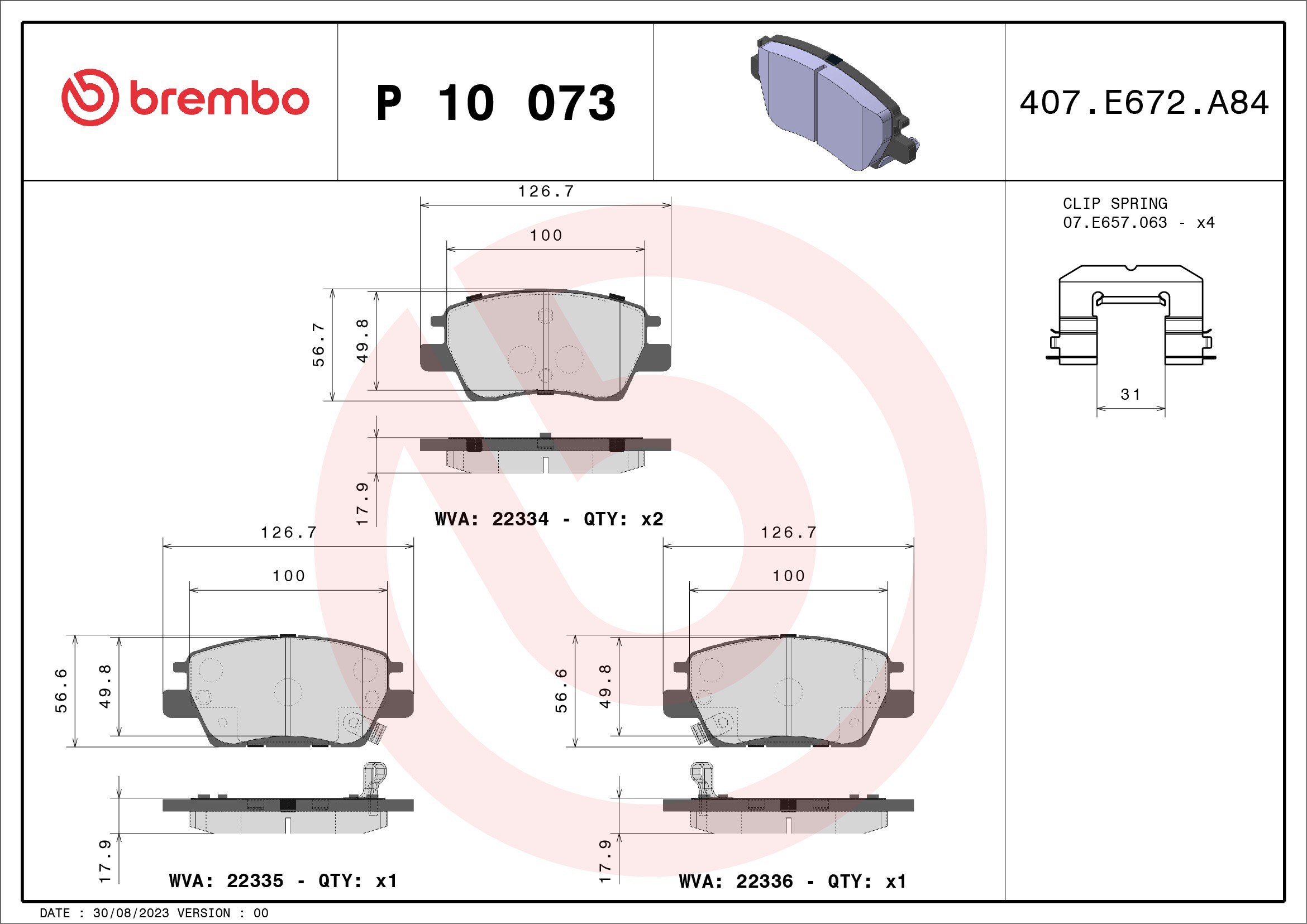 Купити P10073 Brembo Колодки гальмівні передні, дискові
