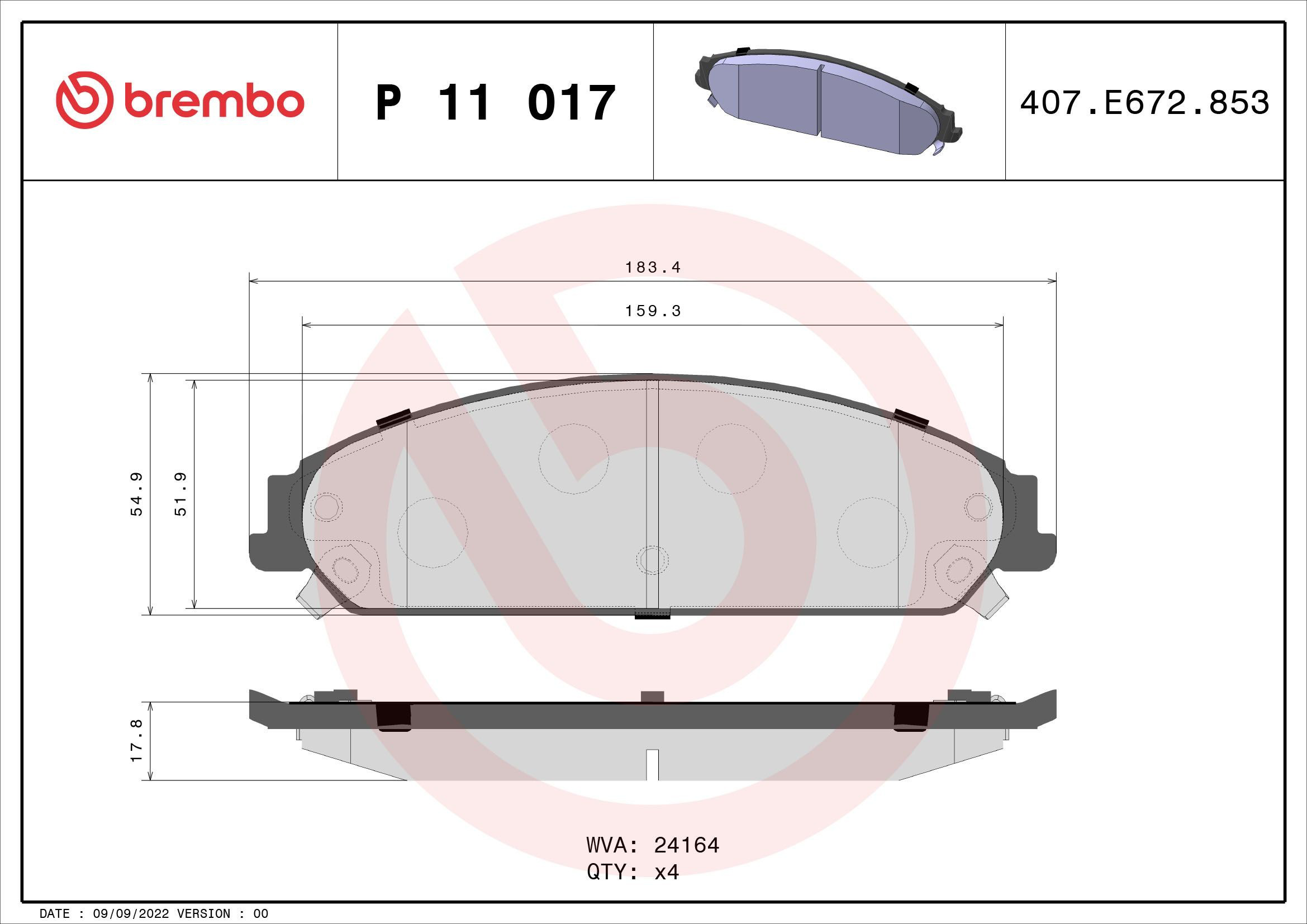 Тормозні колодки Brembo P11017
