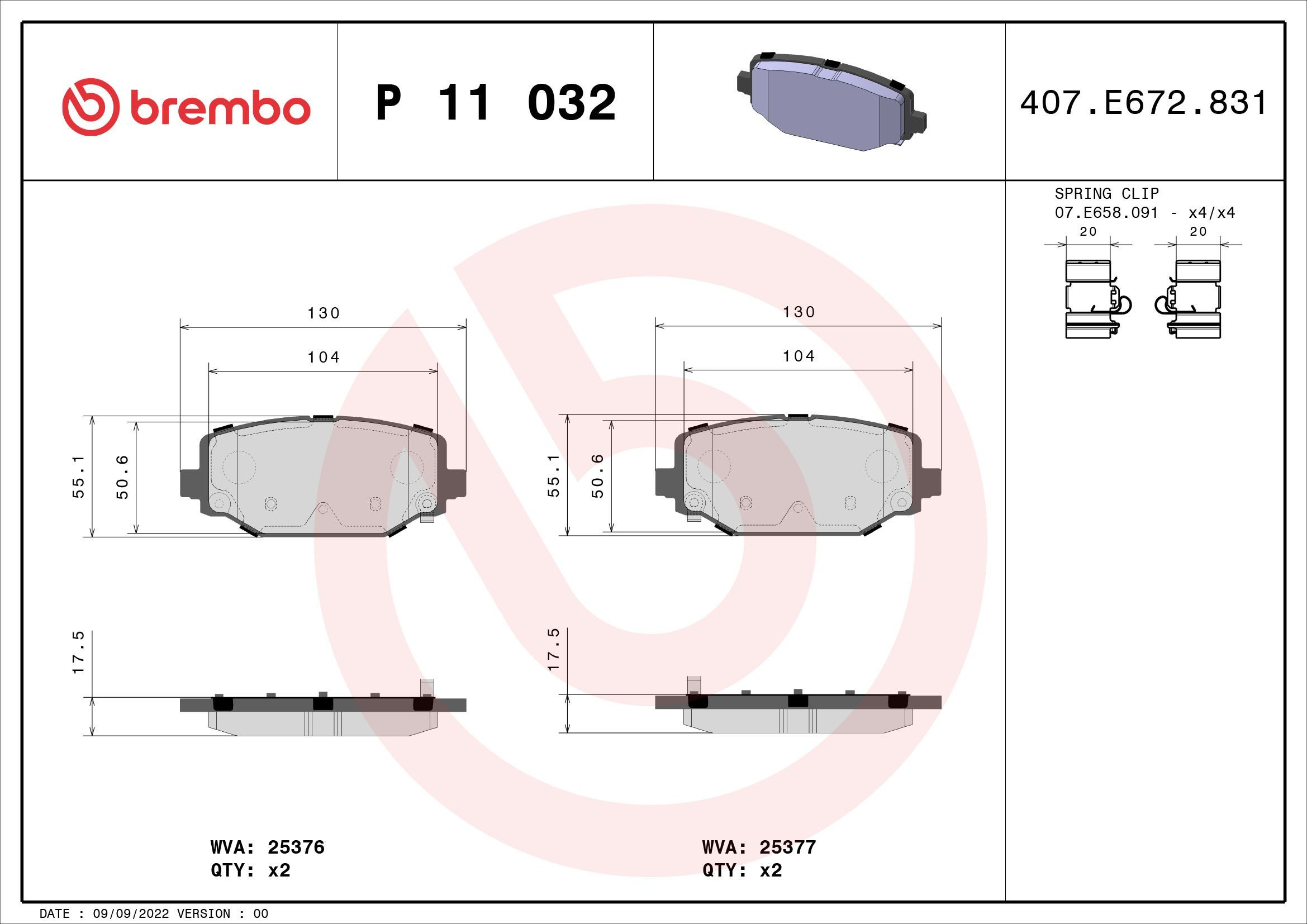 Купити P11032 Brembo Задні колодки