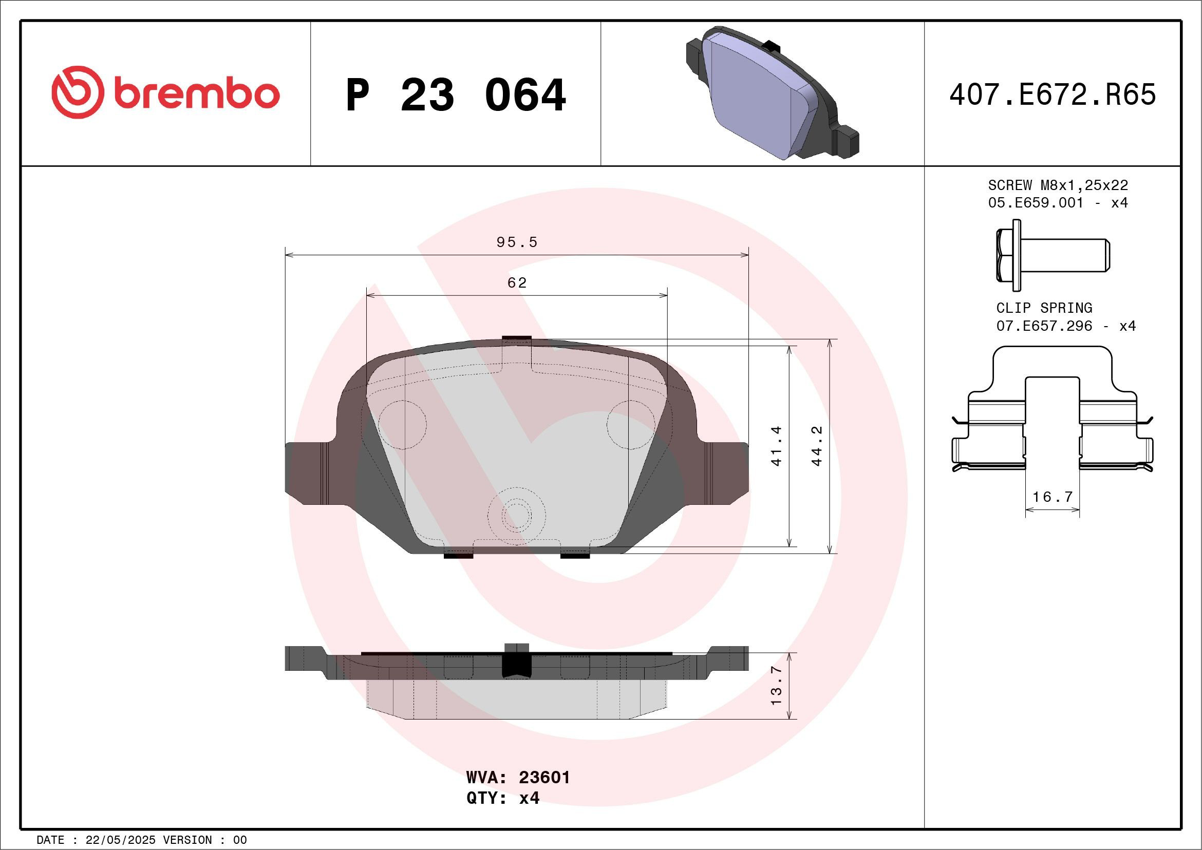 Купити P23064 Brembo Задні колодки