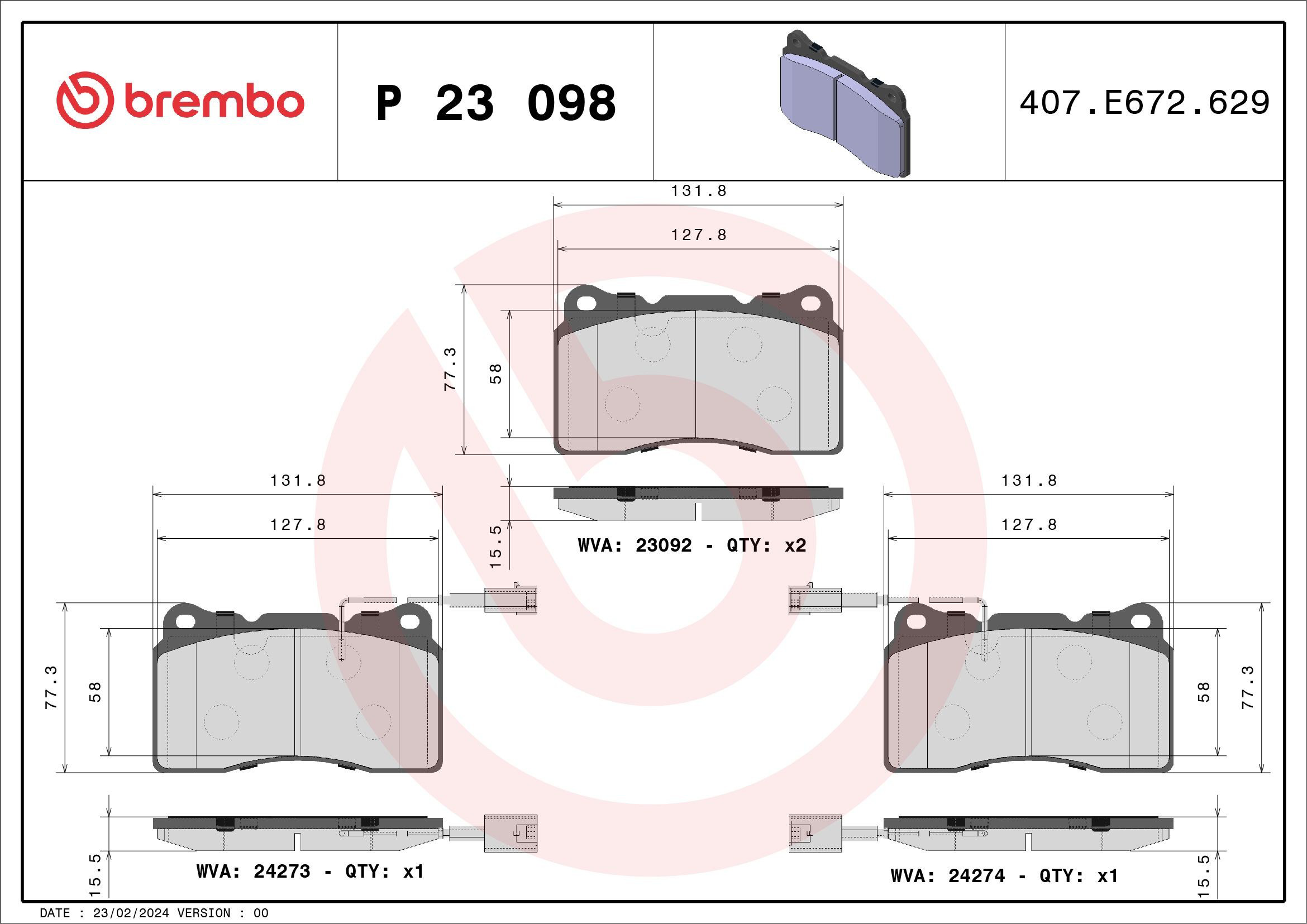 Купити P23098 Brembo Колодки гальмівні передні, дискові
