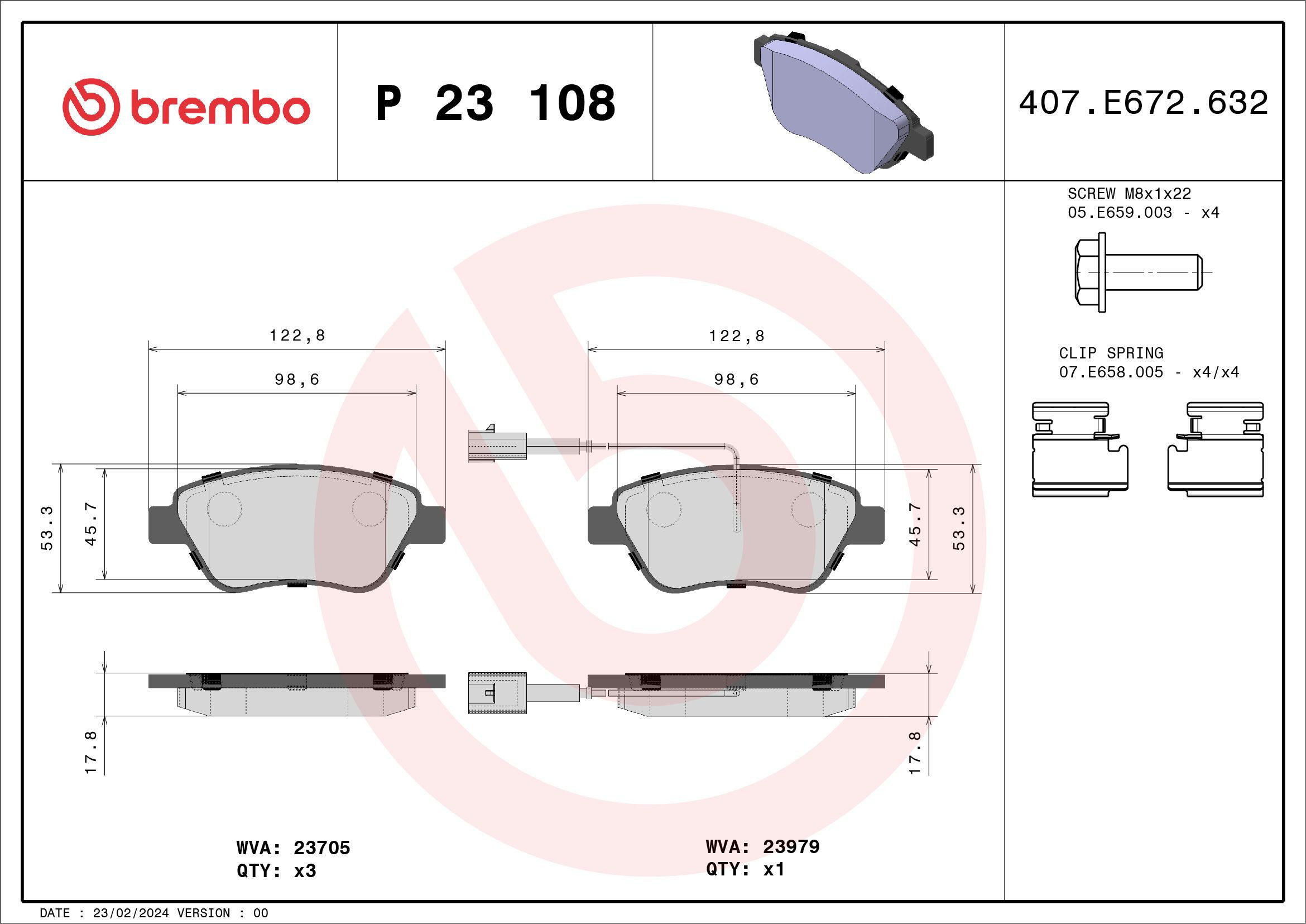 Купити P23108 Brembo Колодки гальмівні передні, дискові