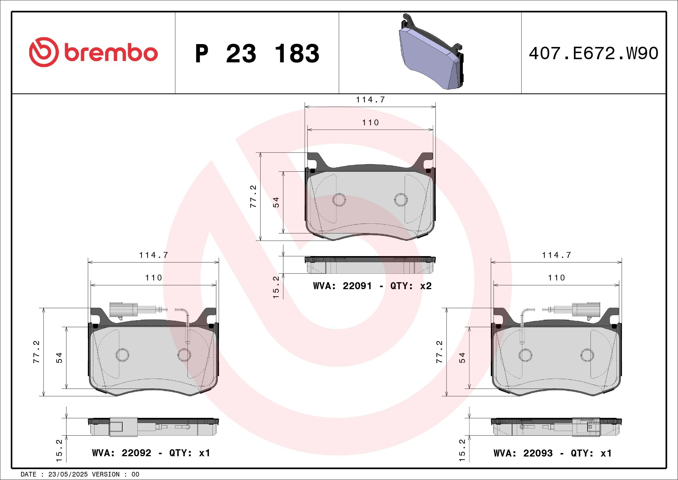 Передні тормозні колодки P23183 Brembo