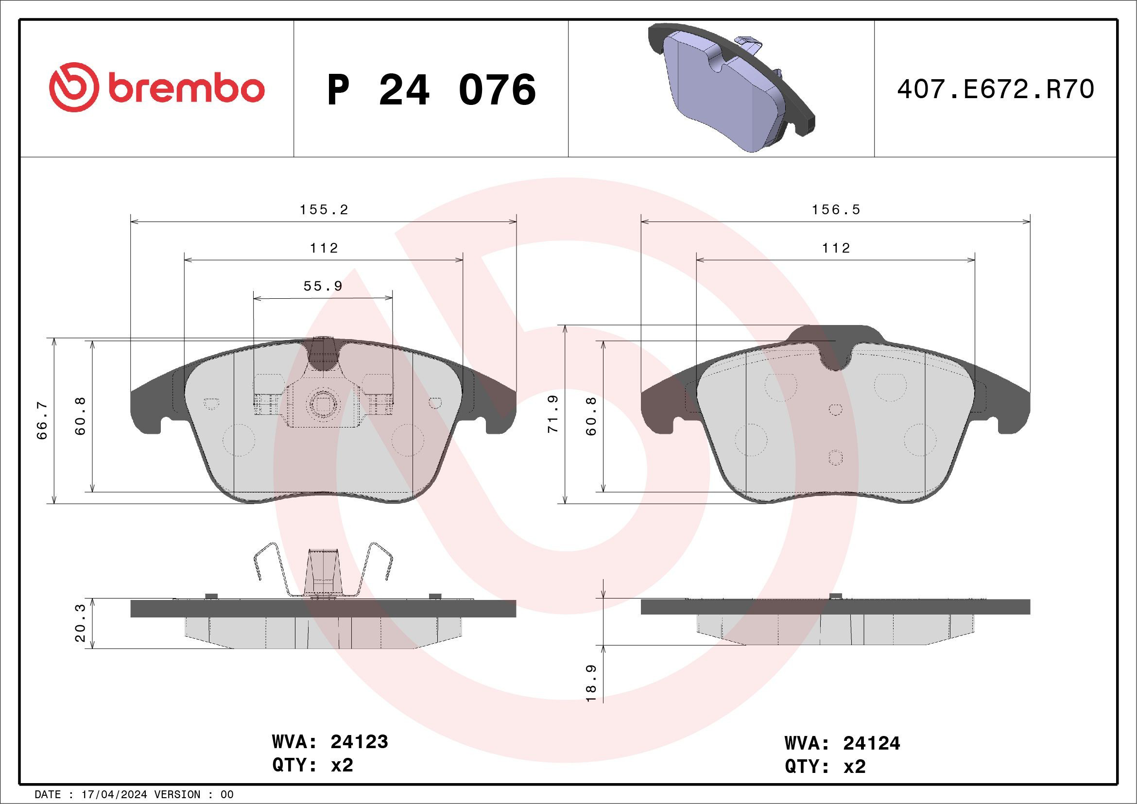 Гальмівні колодки Brembo P24076X ціна, від 50.50 USD