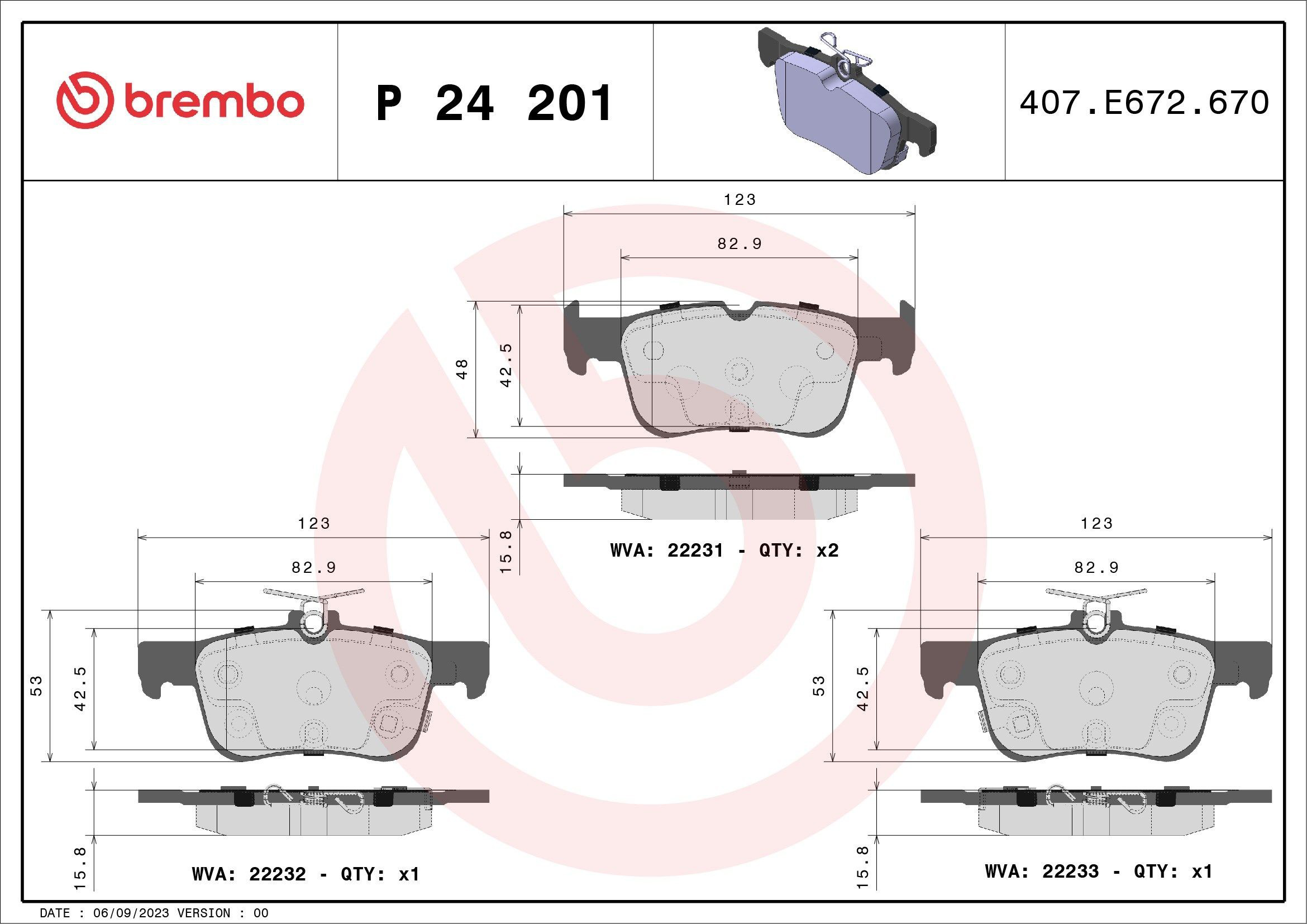 P24201 Brembo Колодки гальмівні задні, дискові