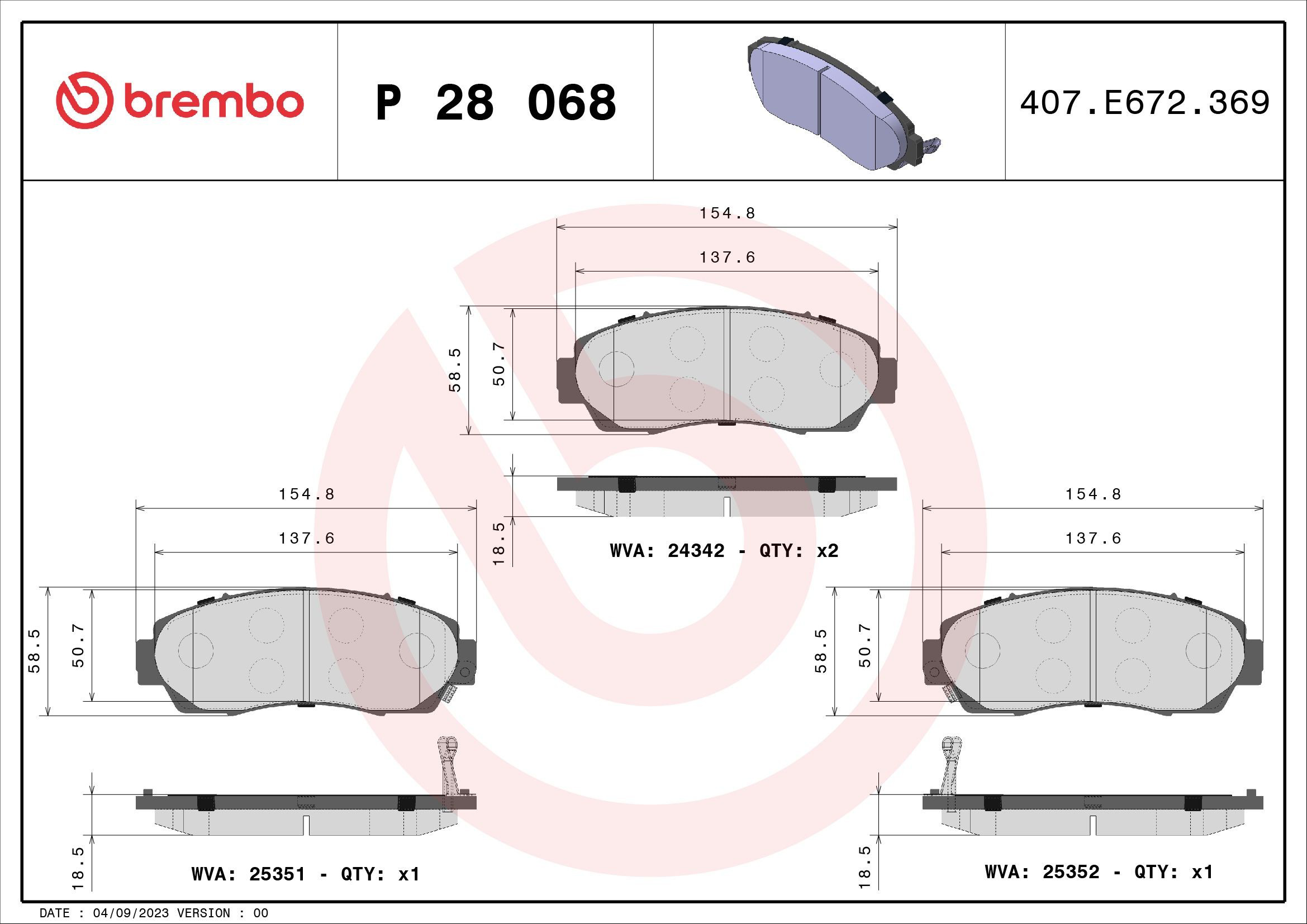 Тормозні колодки Brembo P28068