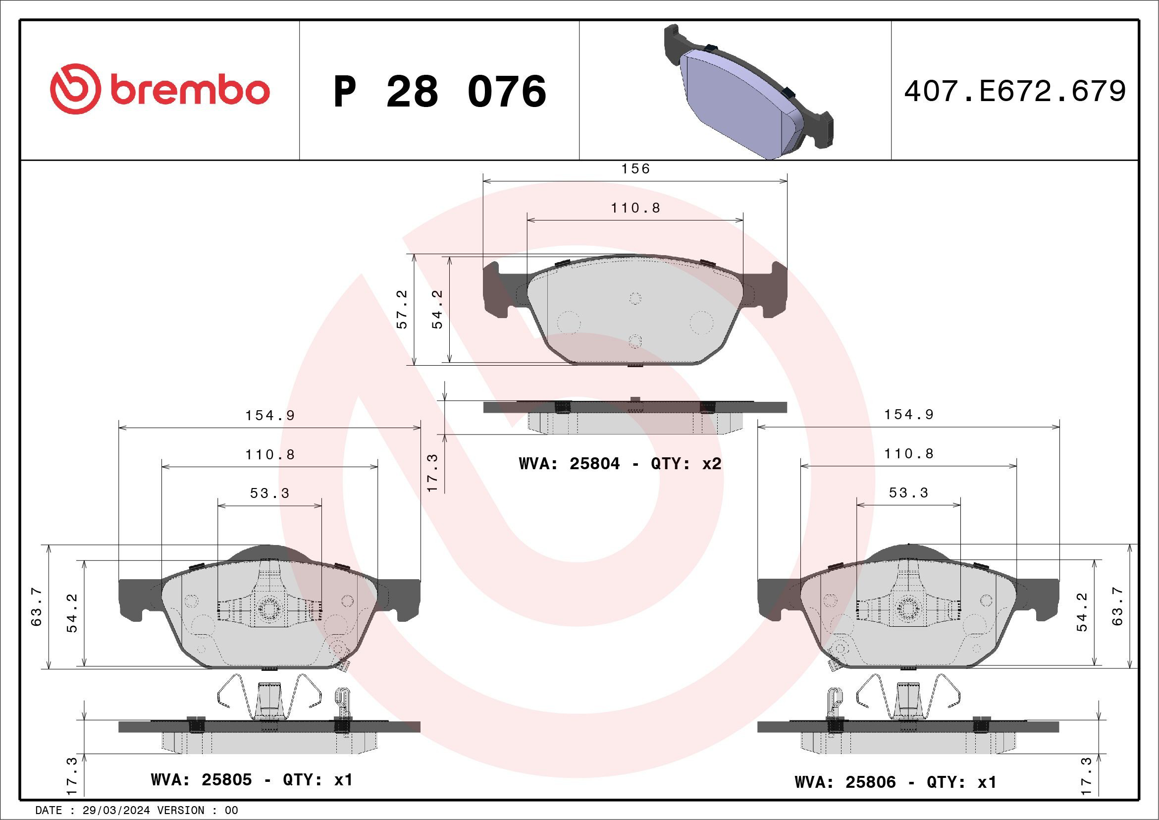 Купити P28076X Brembo Колодки гальмівні передні, дискові