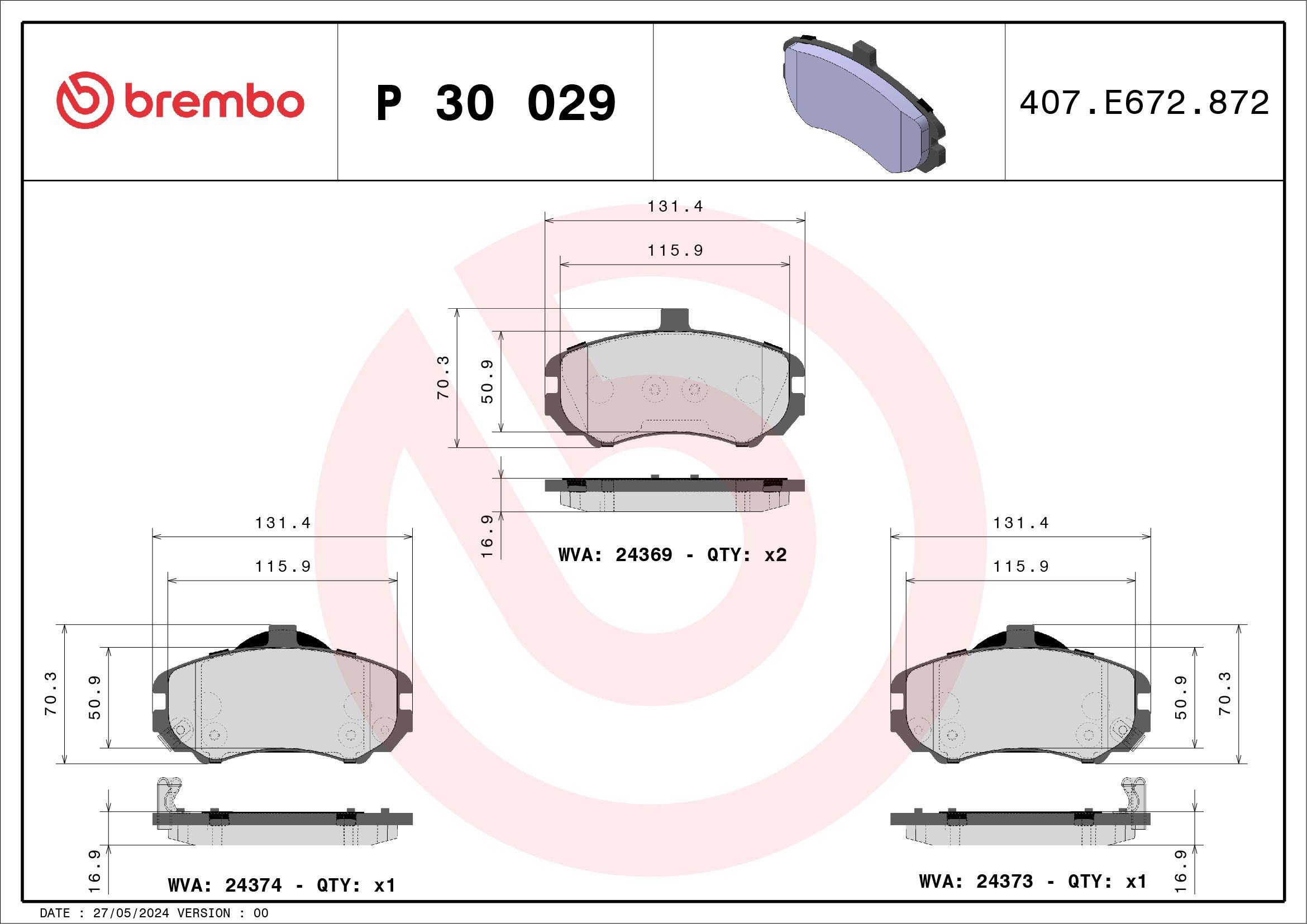 Купити P30029 Brembo Колодки гальмівні передні, дискові