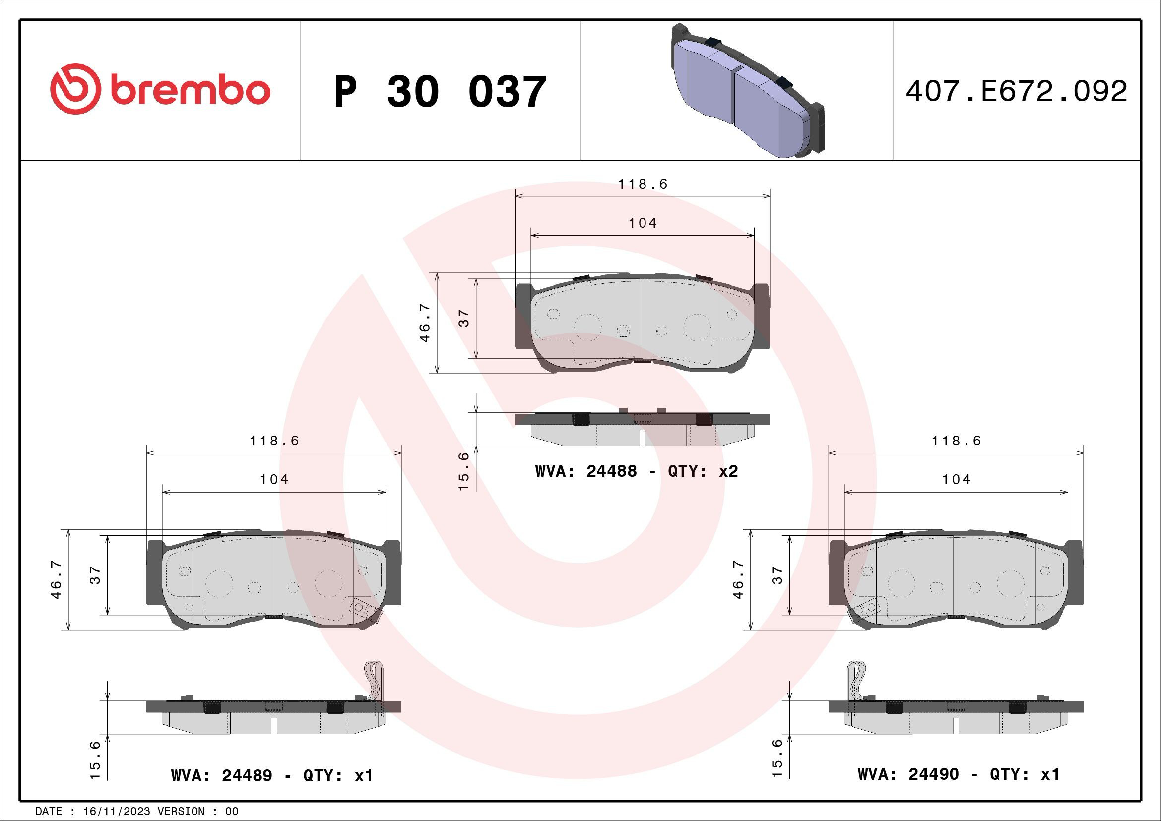 Задні гальмівні колодки Brembo P30037 ціна, від 17.74 USD