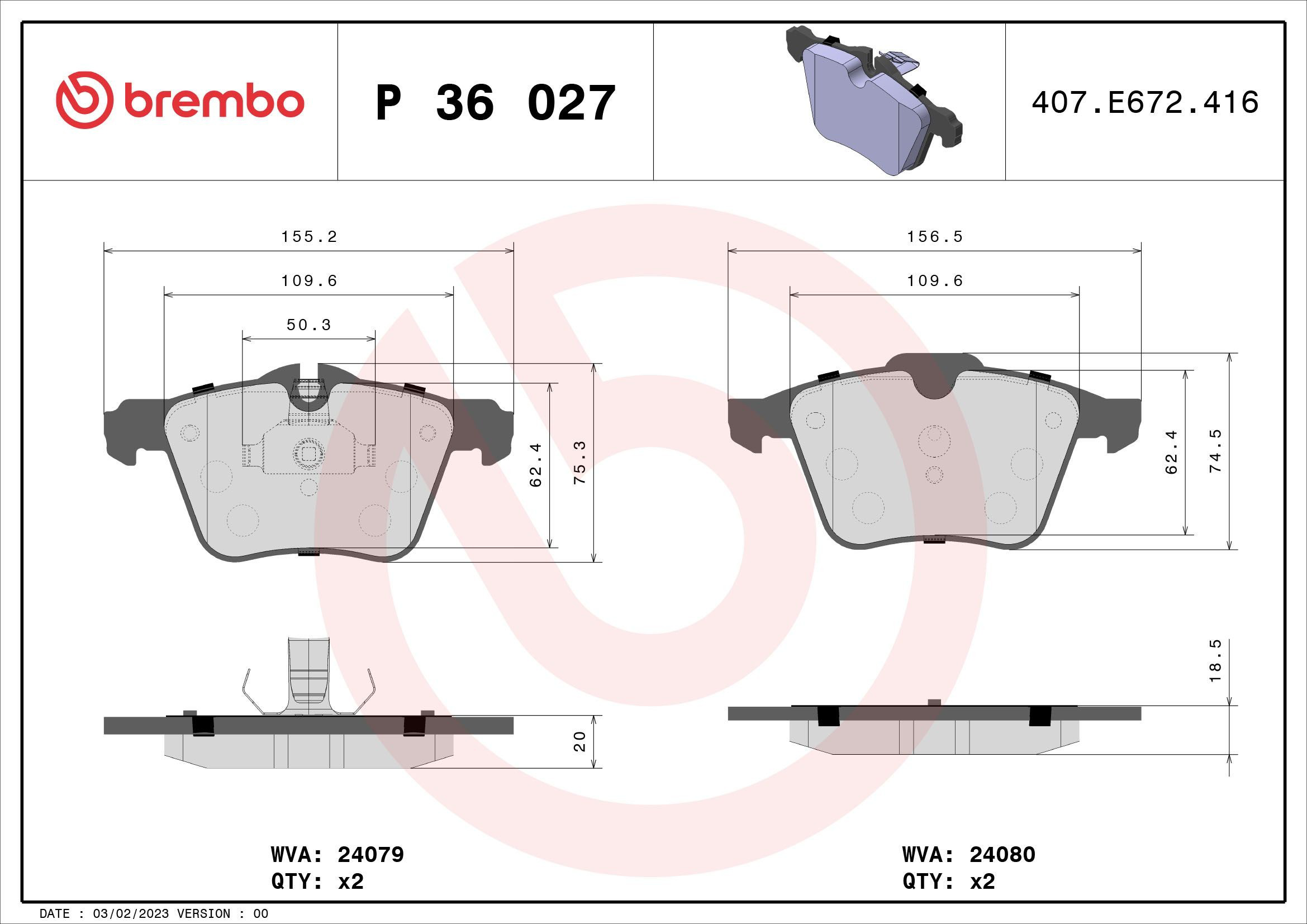 Гальмівні колодки Brembo P36027 ціна, від 37.61 USD