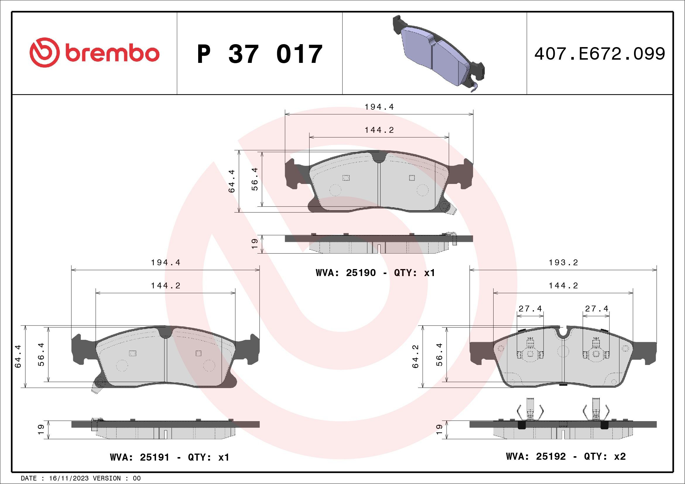 Гальмівні колодки Brembo P37017 ціна, від 63.23 USD