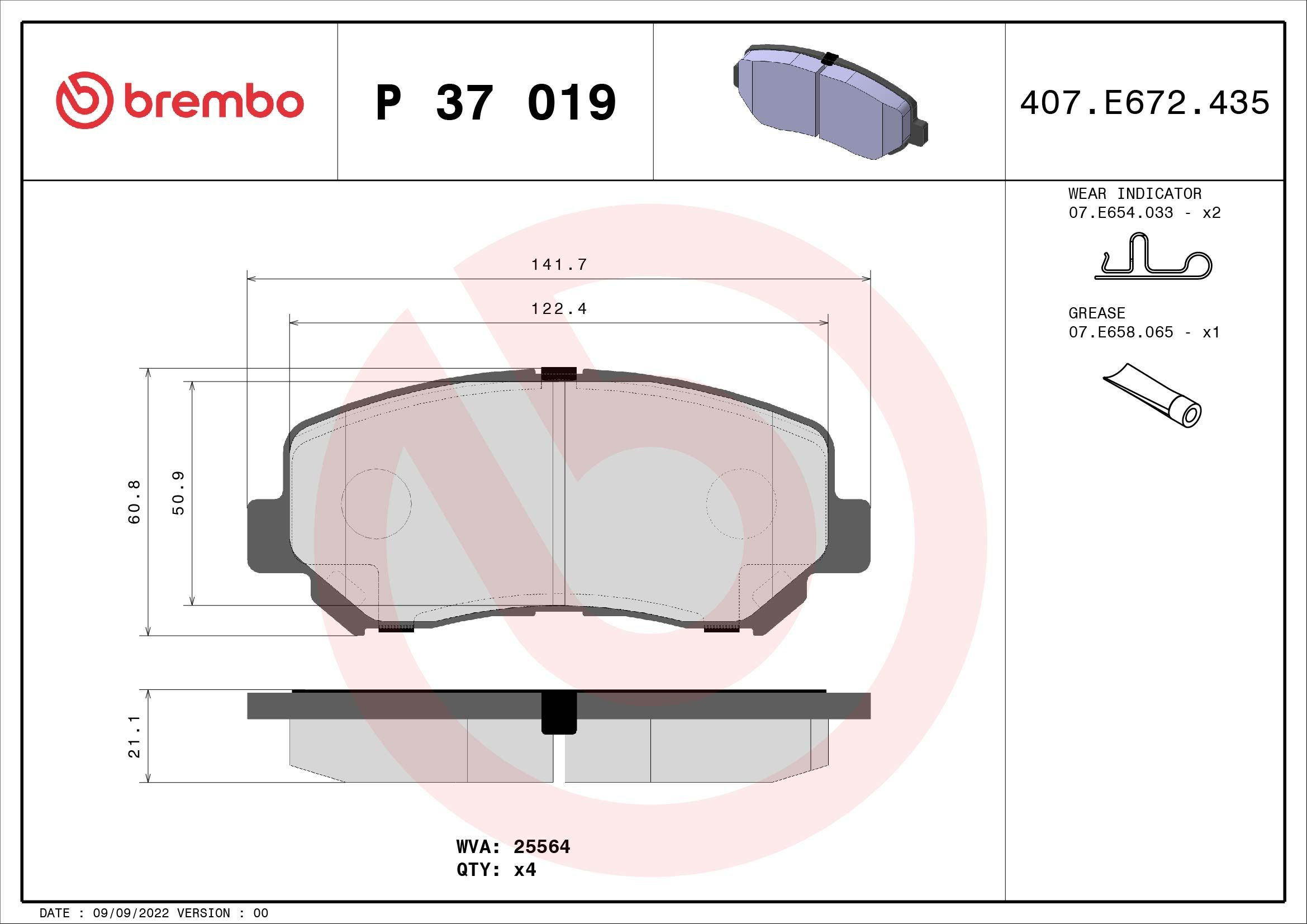 Купити P37019 Brembo Колодки гальмівні передні, дискові
