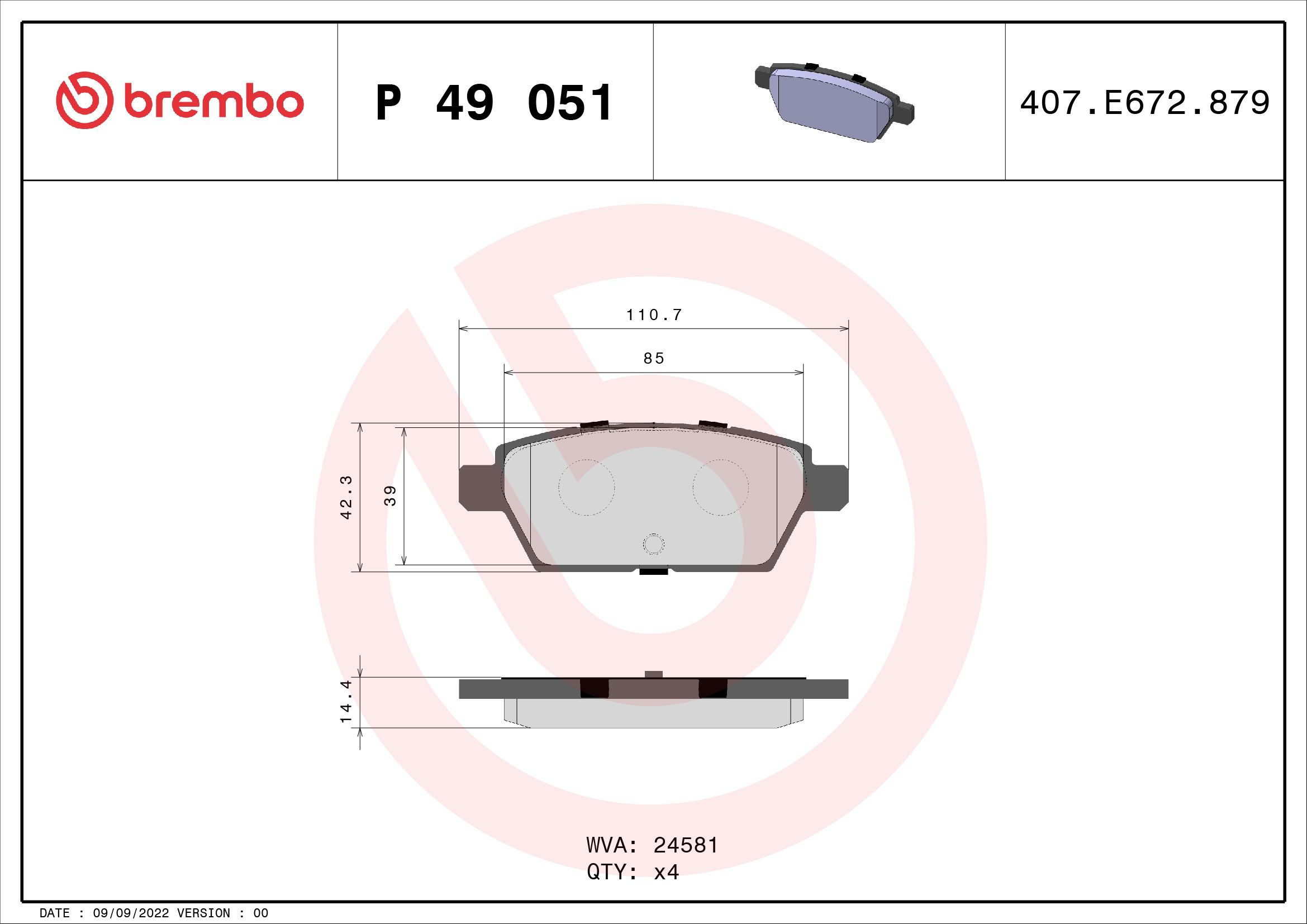 Купити P49051 Brembo Задні колодки