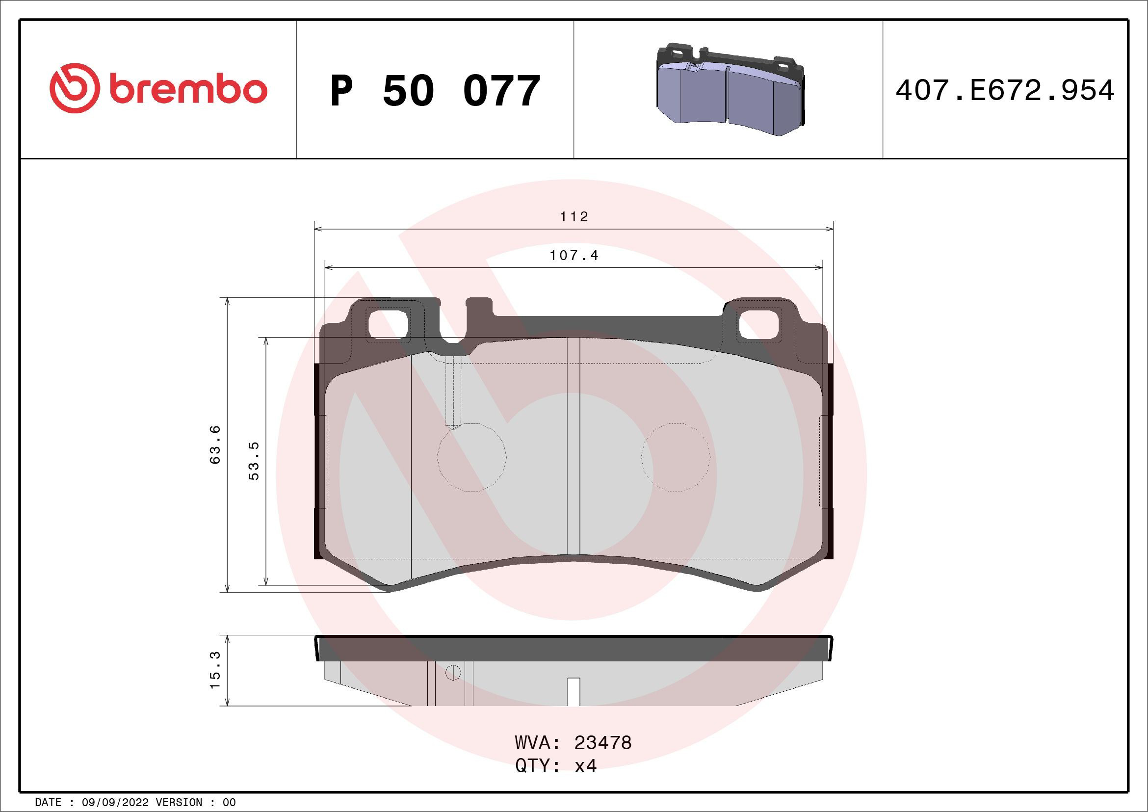 Купити P50077 Brembo Задні колодки