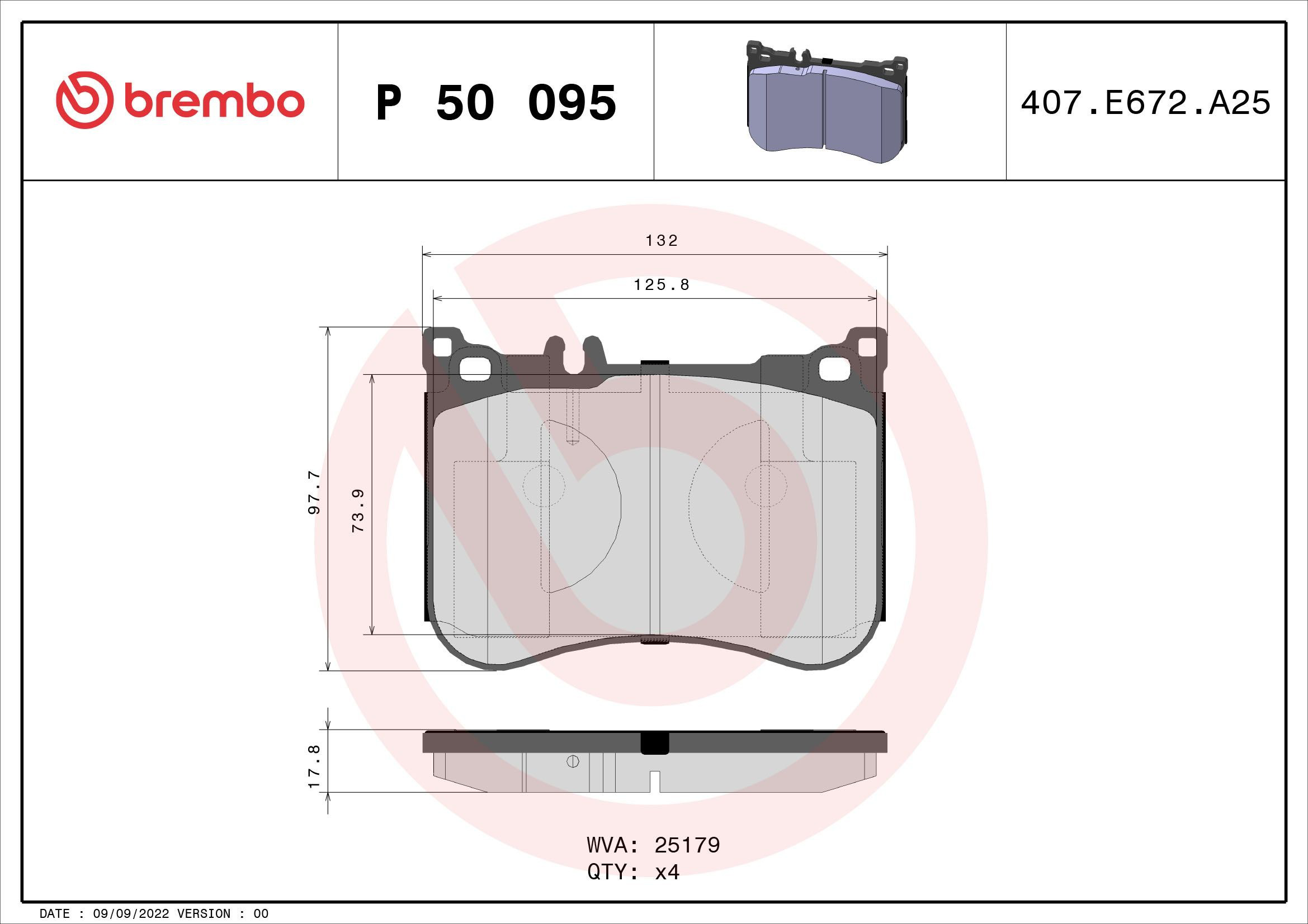 Купити P50095 Brembo Колодки гальмівні передні, дискові