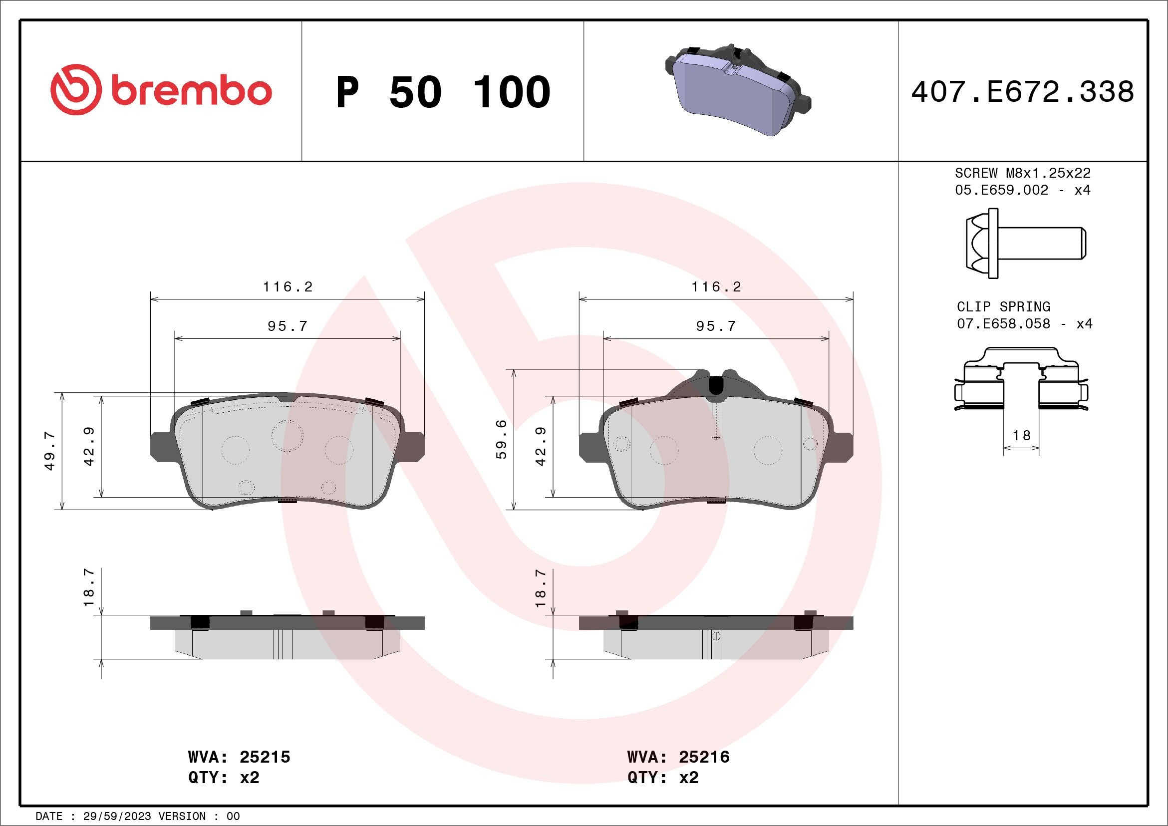 Задні гальмівні колодки Brembo P50100 ціна, від 60.85 USD