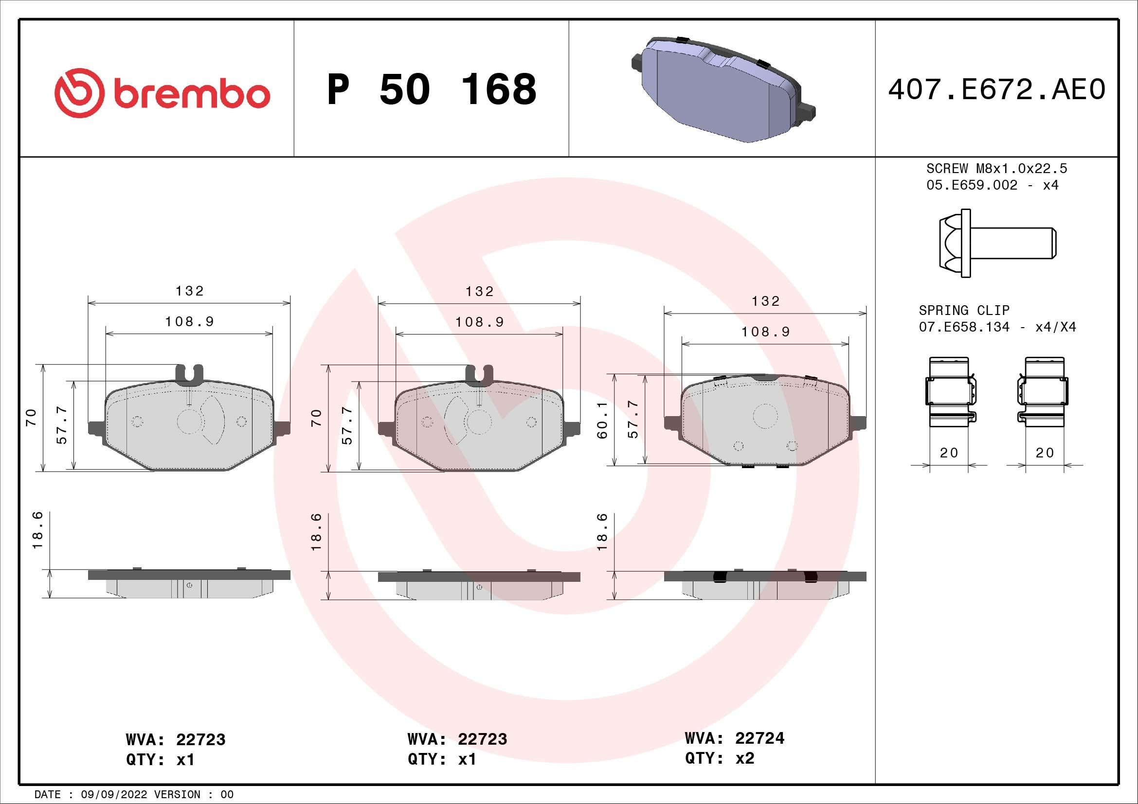 Задні гальмівні колодки P50168 Brembo