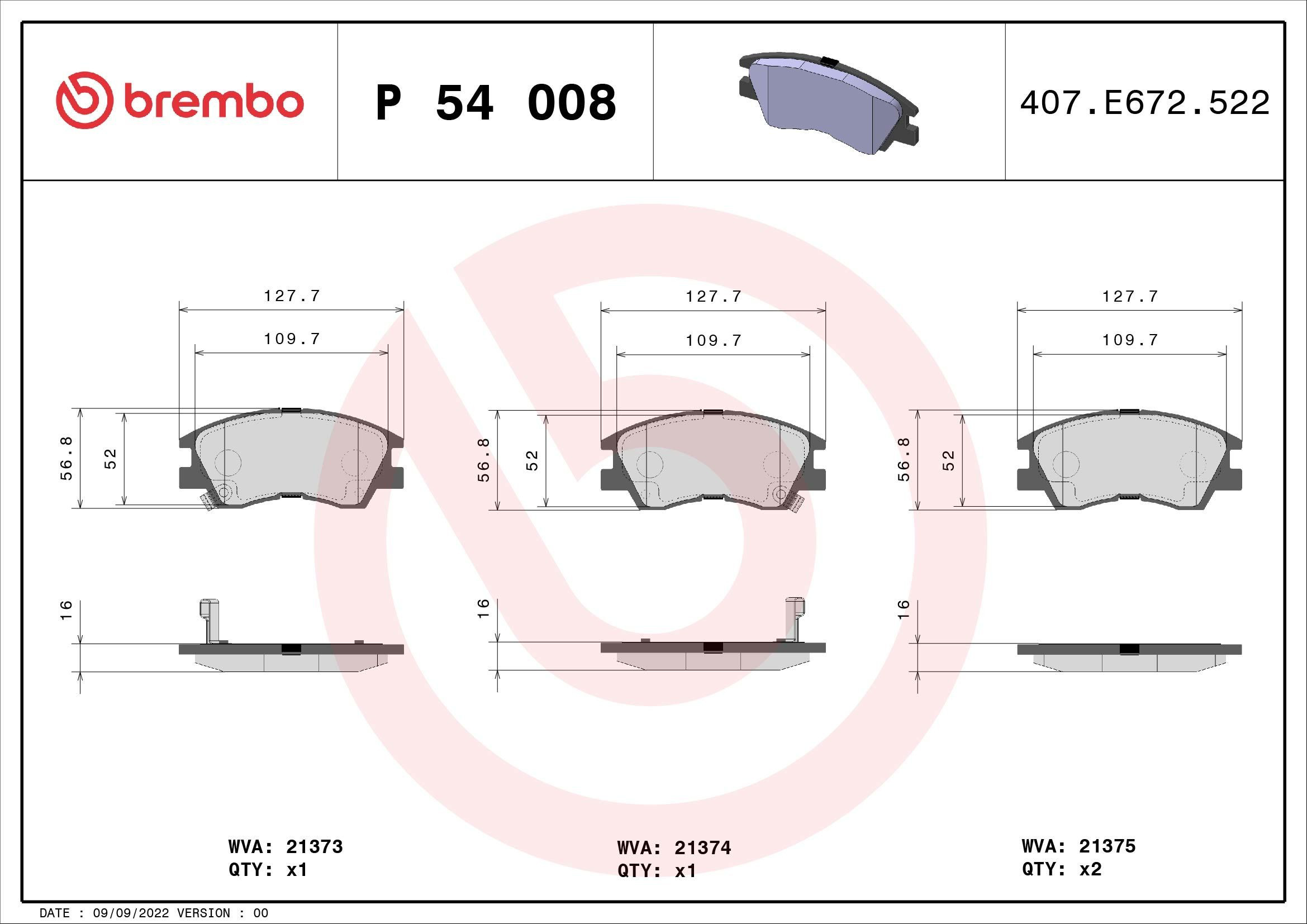 Купити P54008 Brembo Колодки гальмівні передні, дискові