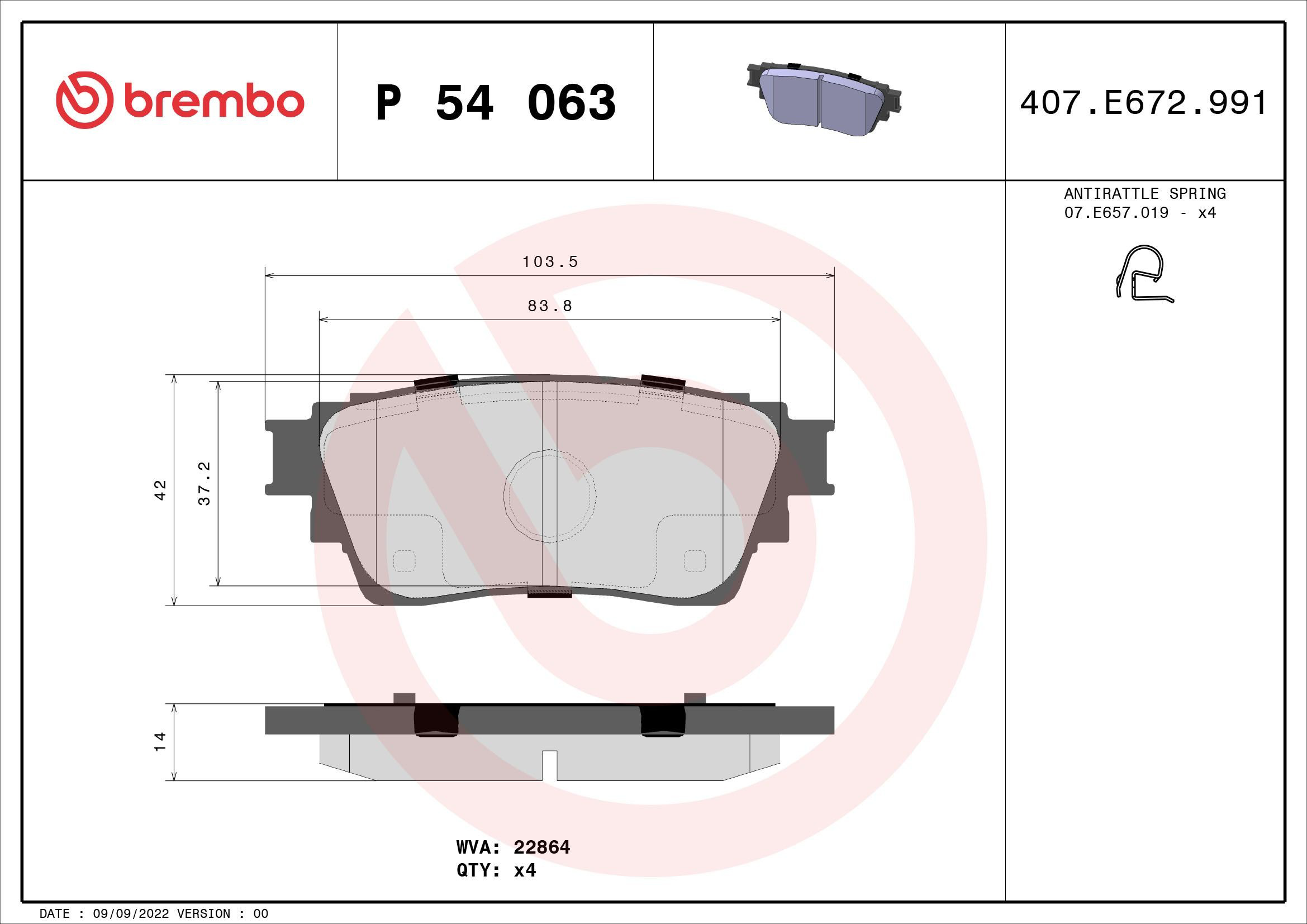 Задні дискові колодки Brembo P54063