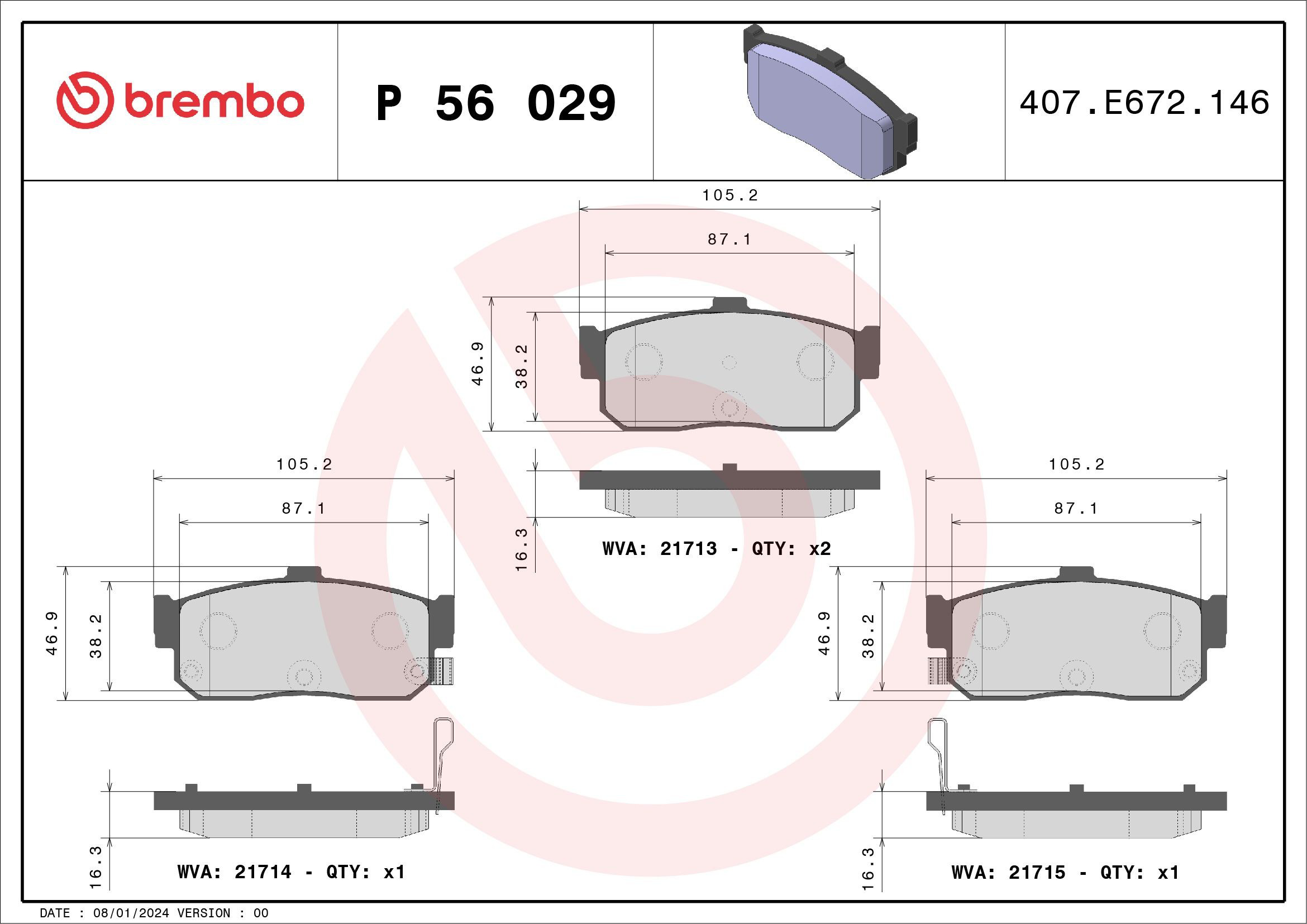 Задні гальмівні колодки Brembo P56029 ціна, від 21.54 USD