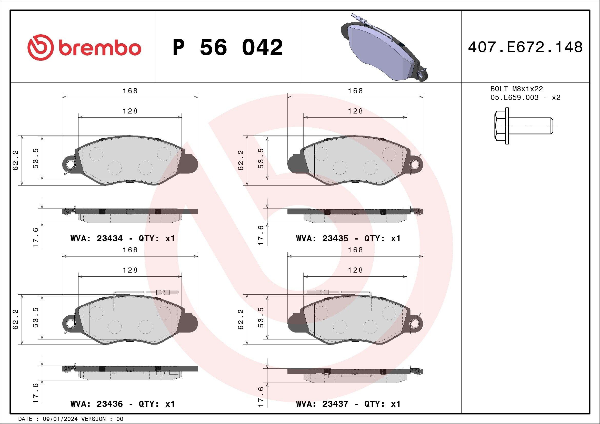 Гальмівні колодки Brembo P56042 ціна, від 34.16 USD