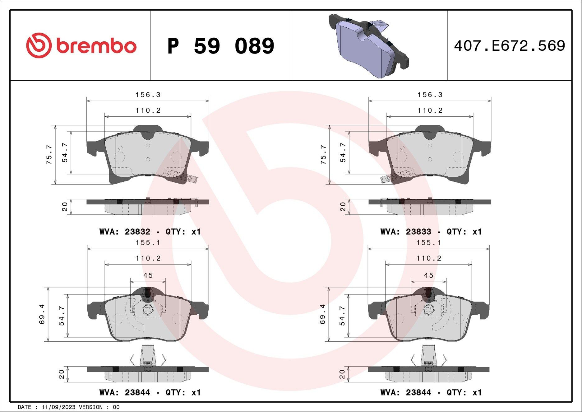 Гальмівні колодки Brembo P59089 ціна, від 24.40 USD
