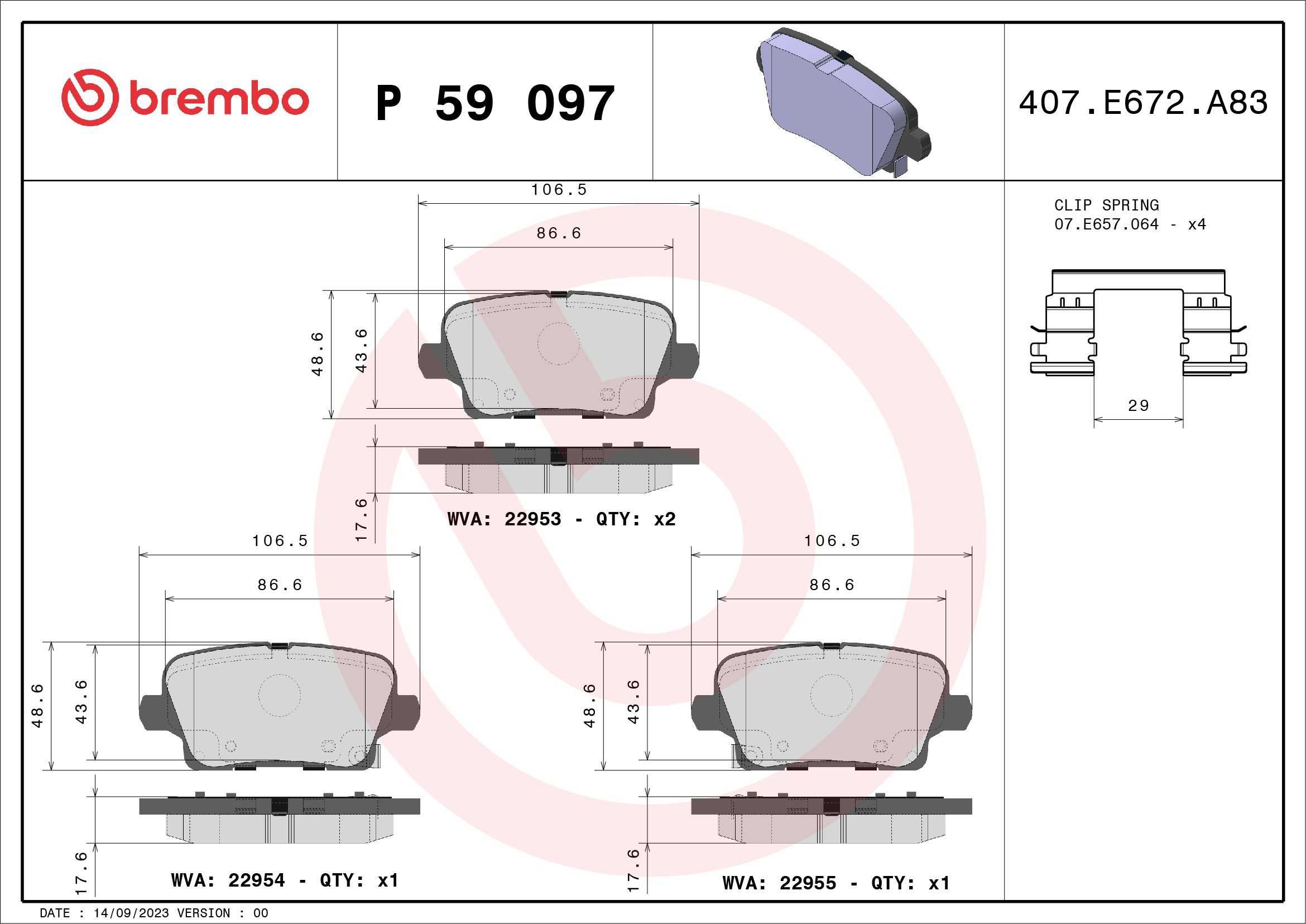 Задні гальмівні колодки P59097 Brembo