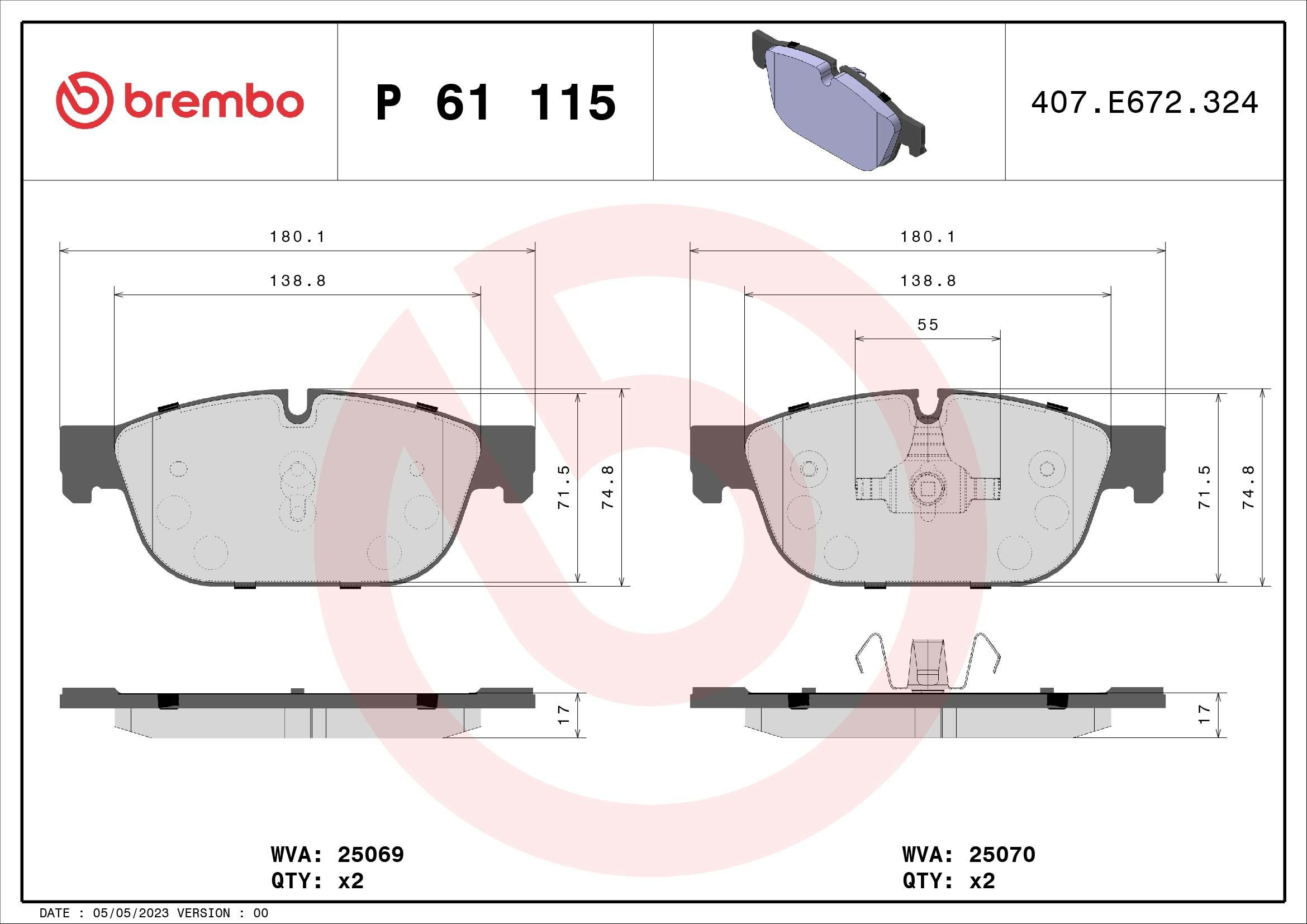 Тормозні колодки Brembo P61115