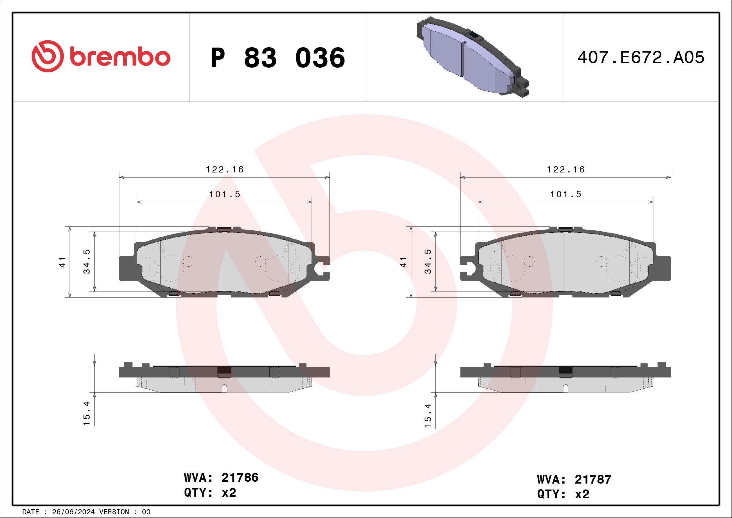 Купити P83036 Brembo Задні колодки